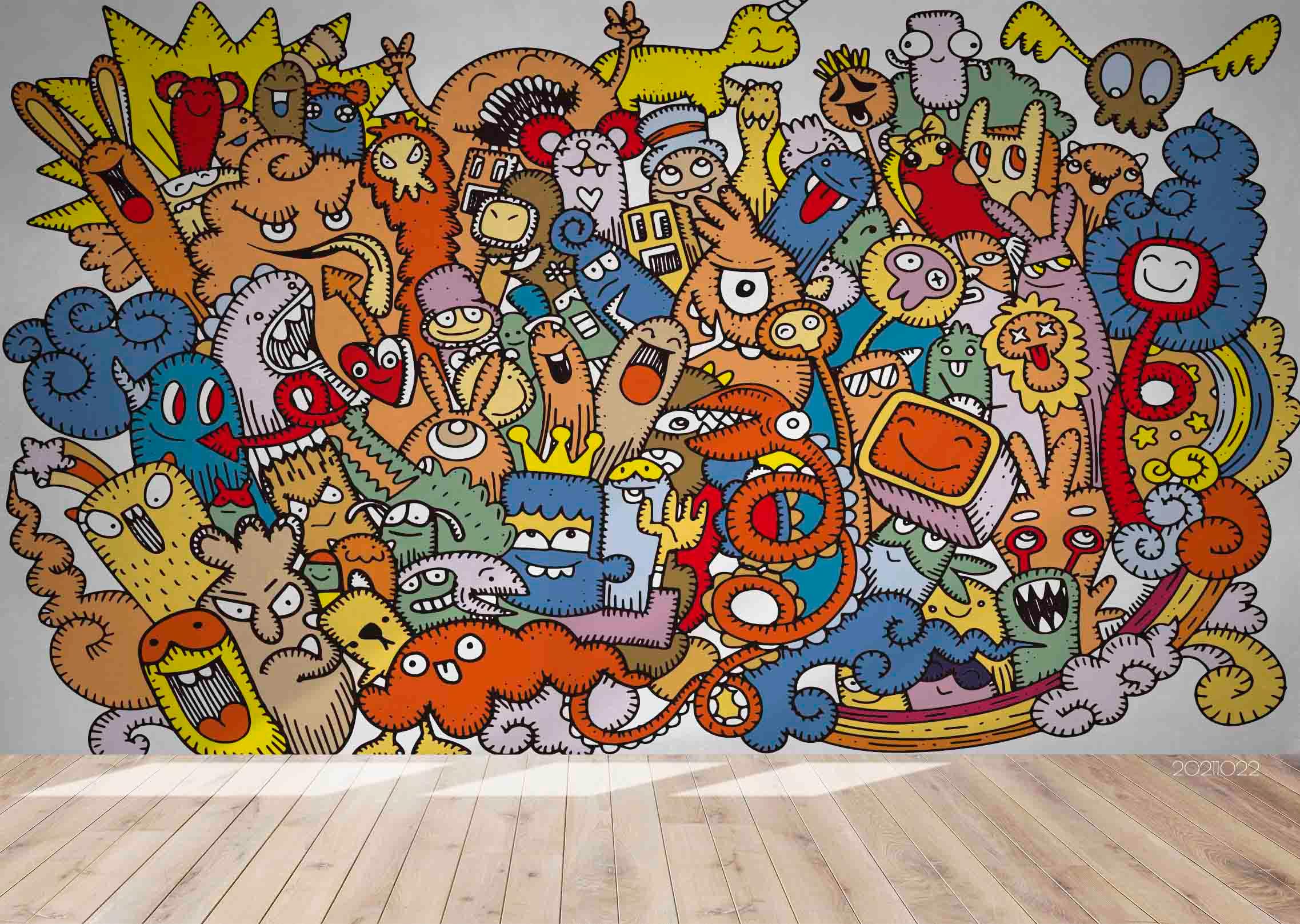 3D Cartoon Color Monsters Graffiti Wall Mural Wallpaper LQH 23- Jess Art Decoration