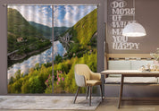 3D Landscape Mountain Rock River Green Forest Curtains and Drapes GD 4836- Jess Art Decoration