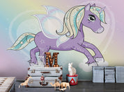 3D Cartoon Animal Unicorn Purple Wall Mural Wallpaper LQH 424- Jess Art Decoration