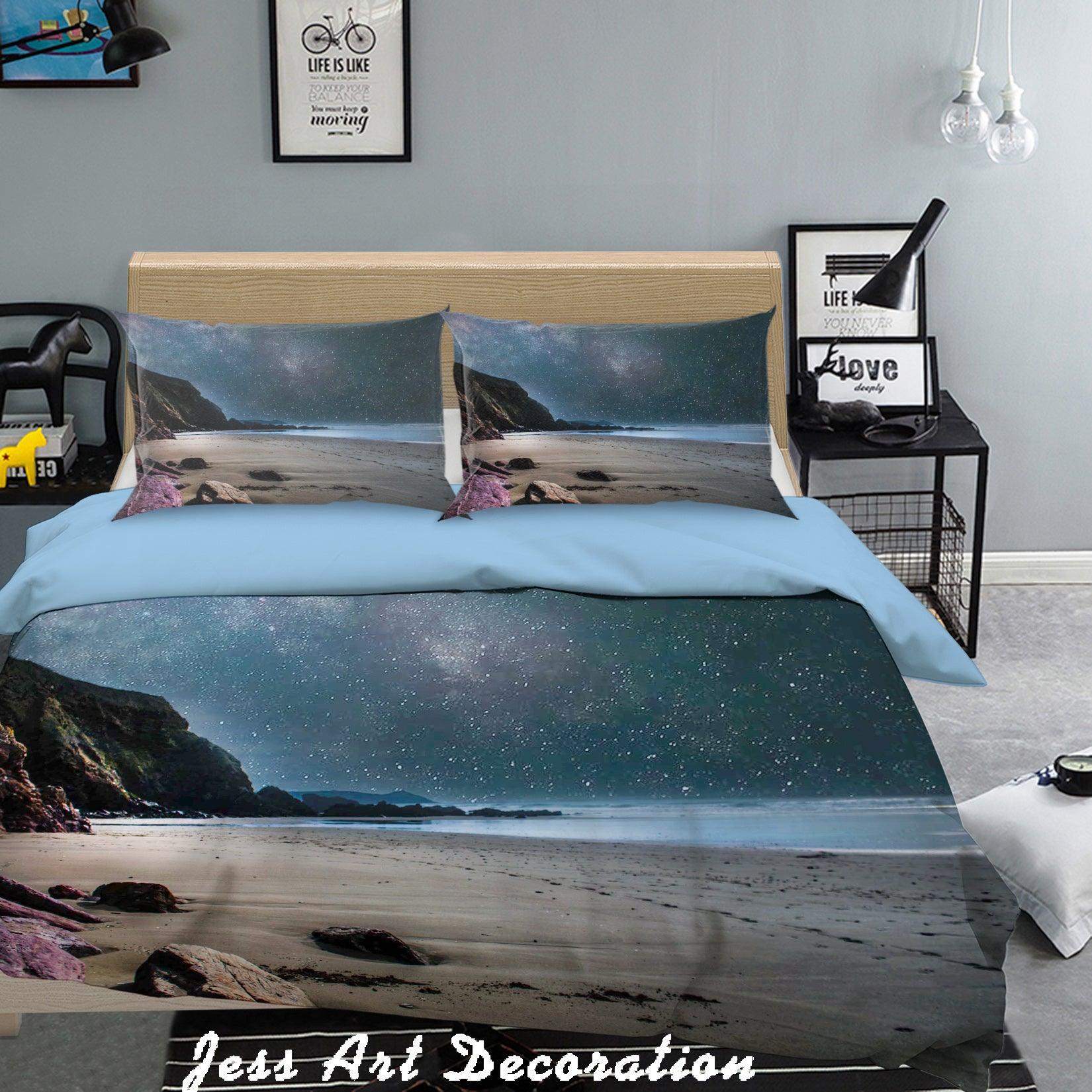 3D  Seaside Beach Starry Sky Quilt Cover Set Bedding Set Pillowcases  76- Jess Art Decoration