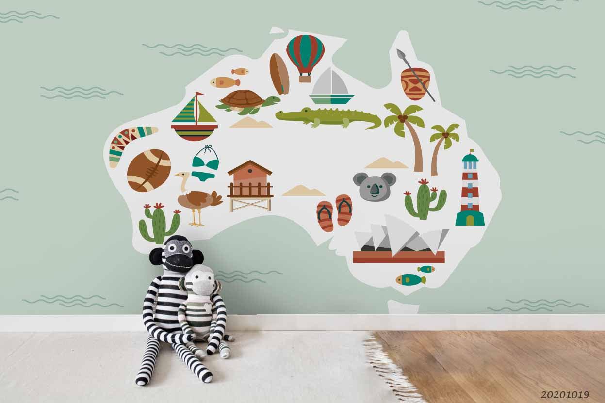 3D Cartoon Australia Republic Map Wall Mural Wallpaper WJ 9403- Jess Art Decoration