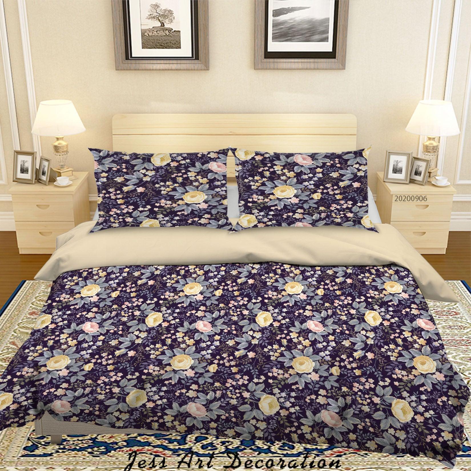 3D Vintage Leaves Floral Pattern Quilt Cover Set Bedding Set Duvet Cover Pillowcases WJ 3620- Jess Art Decoration