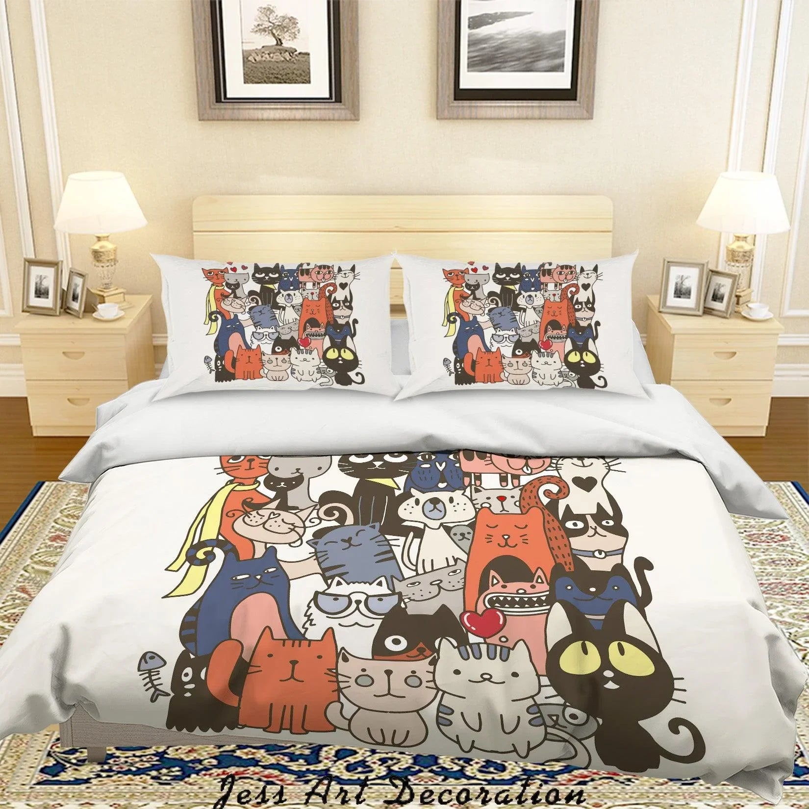 3D Graffiti Colorful Cat Animal Quilt Cover Set Bedding Set Duvet Cover Pillowcases LXL- Jess Art Decoration