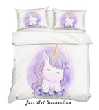 3D Cartoon Unicorn Purple Quilt Cover Set Bedding Set Pillowcases 16- Jess Art Decoration