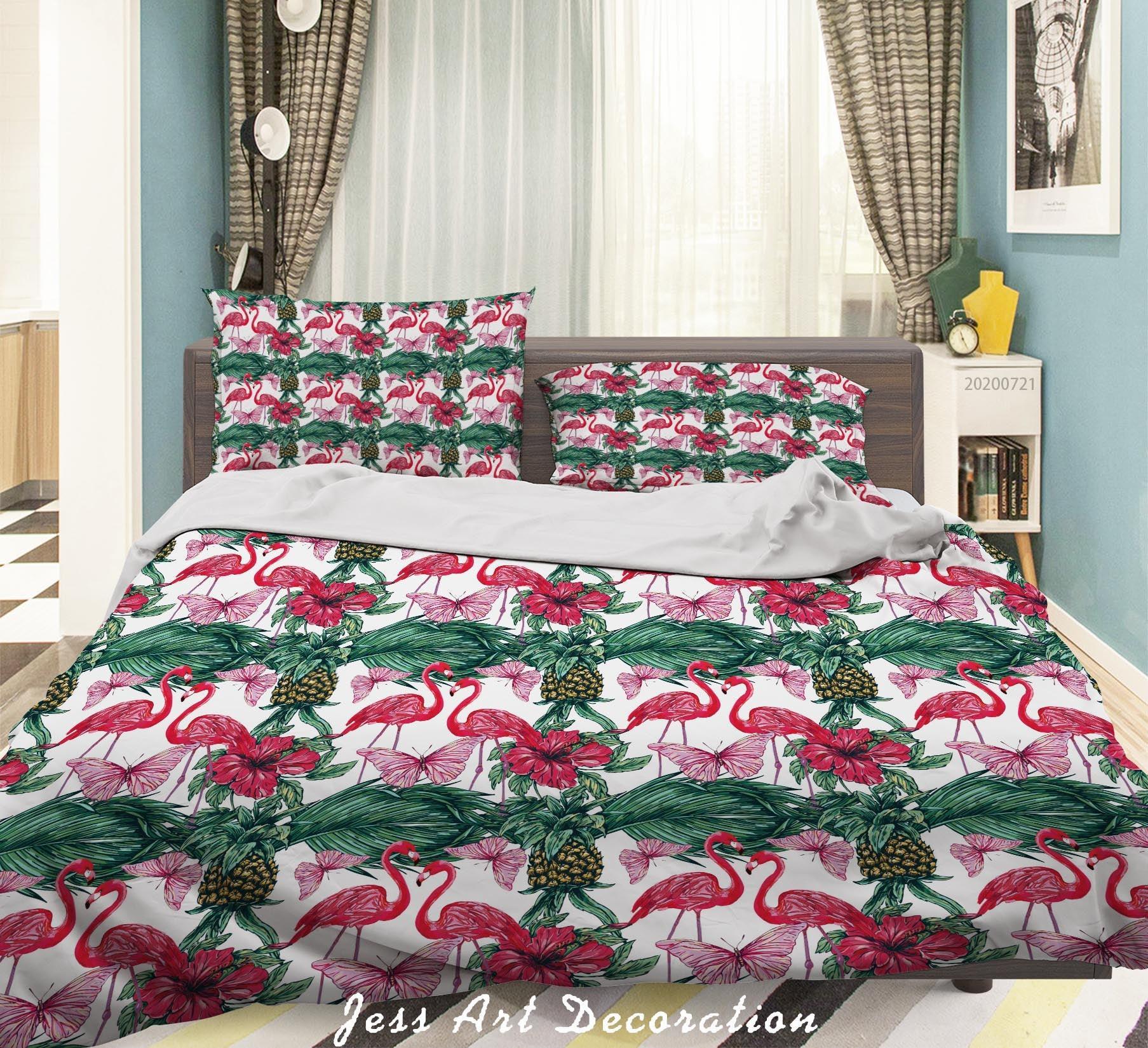 3D Flamingo Floral Leaves Pattern Quilt Cover Set Bedding Set Duvet Cover Pillowcases WJ 3737- Jess Art Decoration
