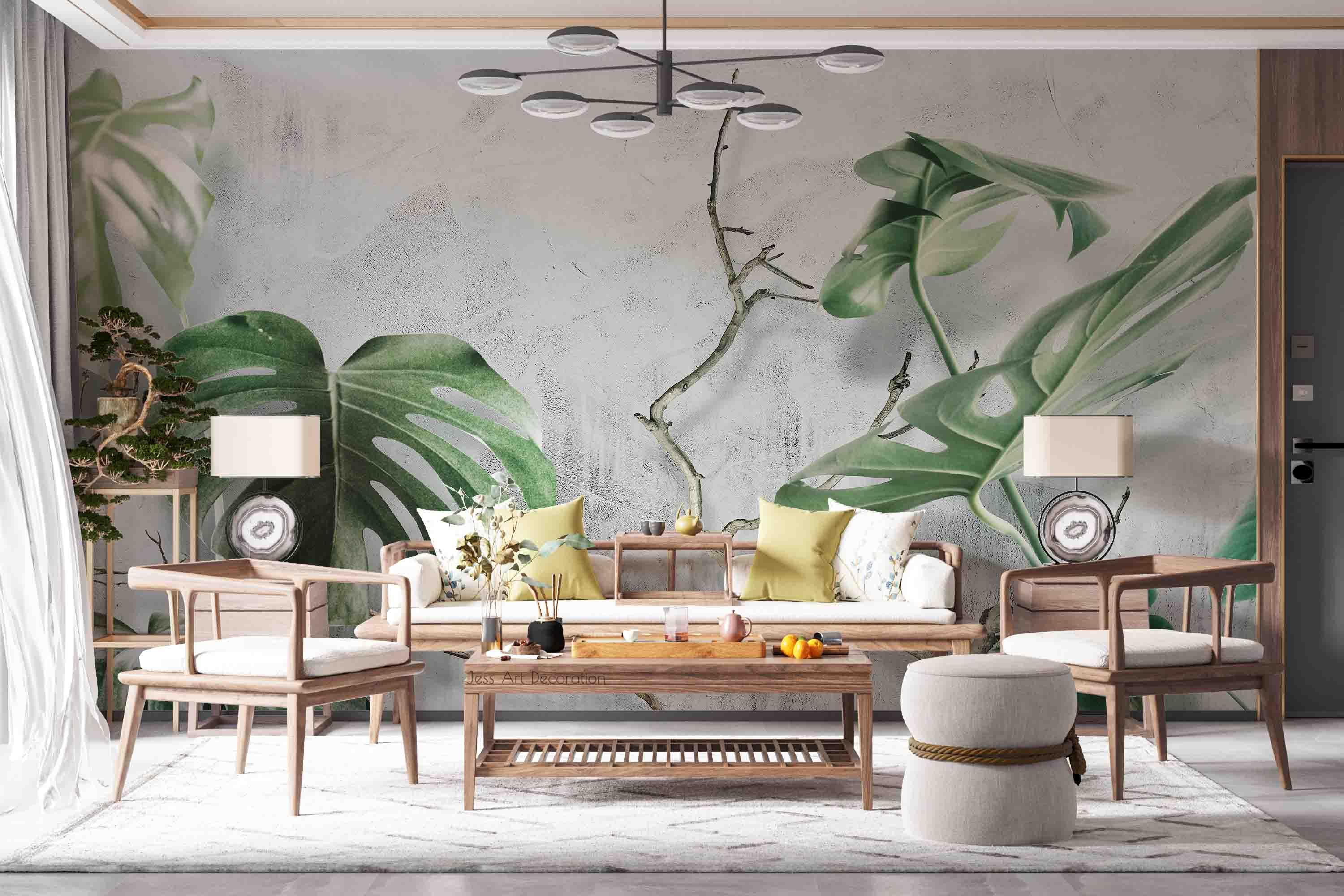 3D Fresh Tropic Palm Leaves Wall Mural Wallpaper  sww 281- Jess Art Decoration