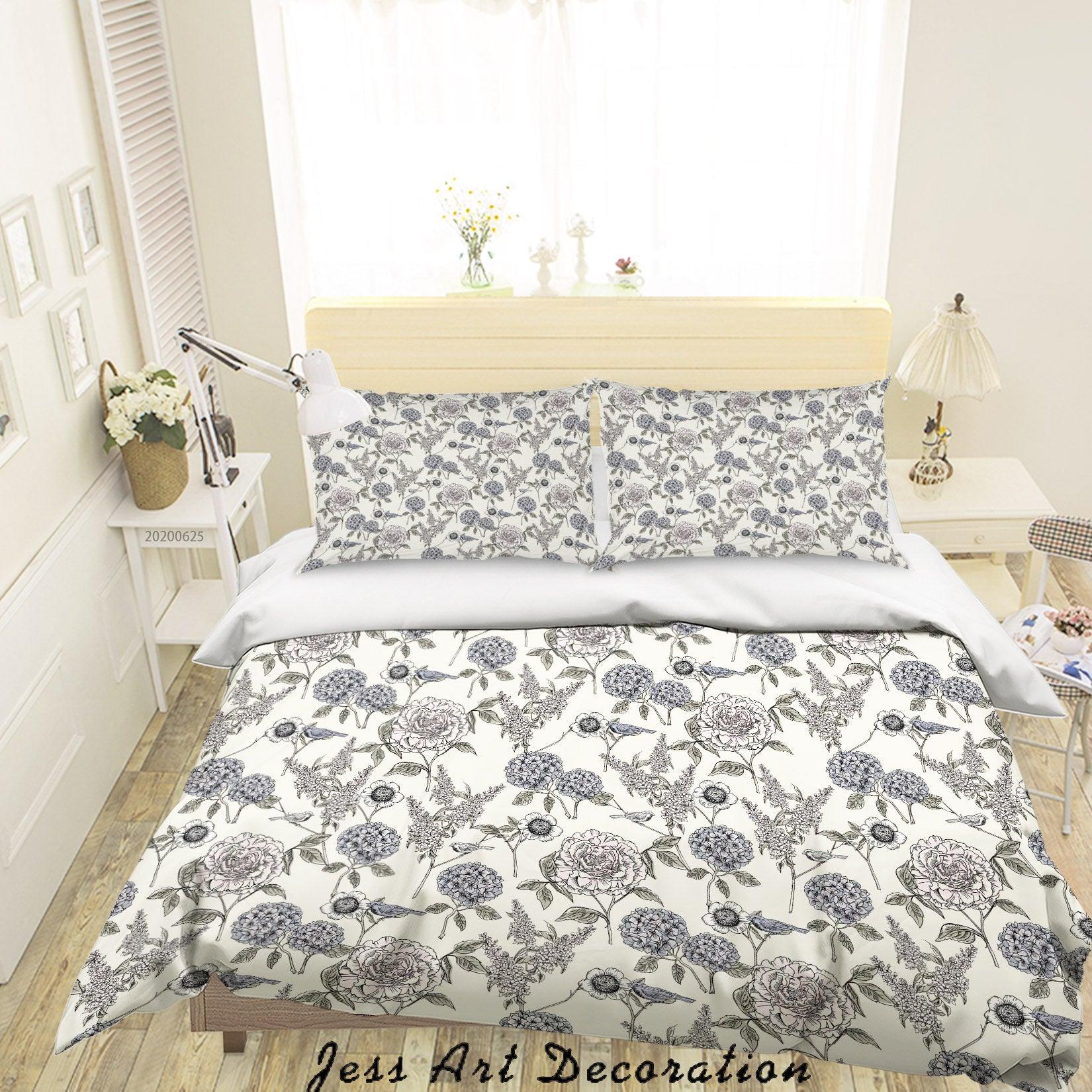 3D White Floral Quilt Cover Set Bedding Set Duvet Cover Pillowcases SF55- Jess Art Decoration