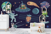 3D Cartoon Space Planet Rocket Astronaut Wall Mural Wallpaper WJ 6771- Jess Art Decoration