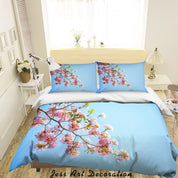3D Blue Sky Cherry Blossom Flowering Branch Quilt Cover Set Bedding Set Duvet Cover Pillowcases 206- Jess Art Decoration