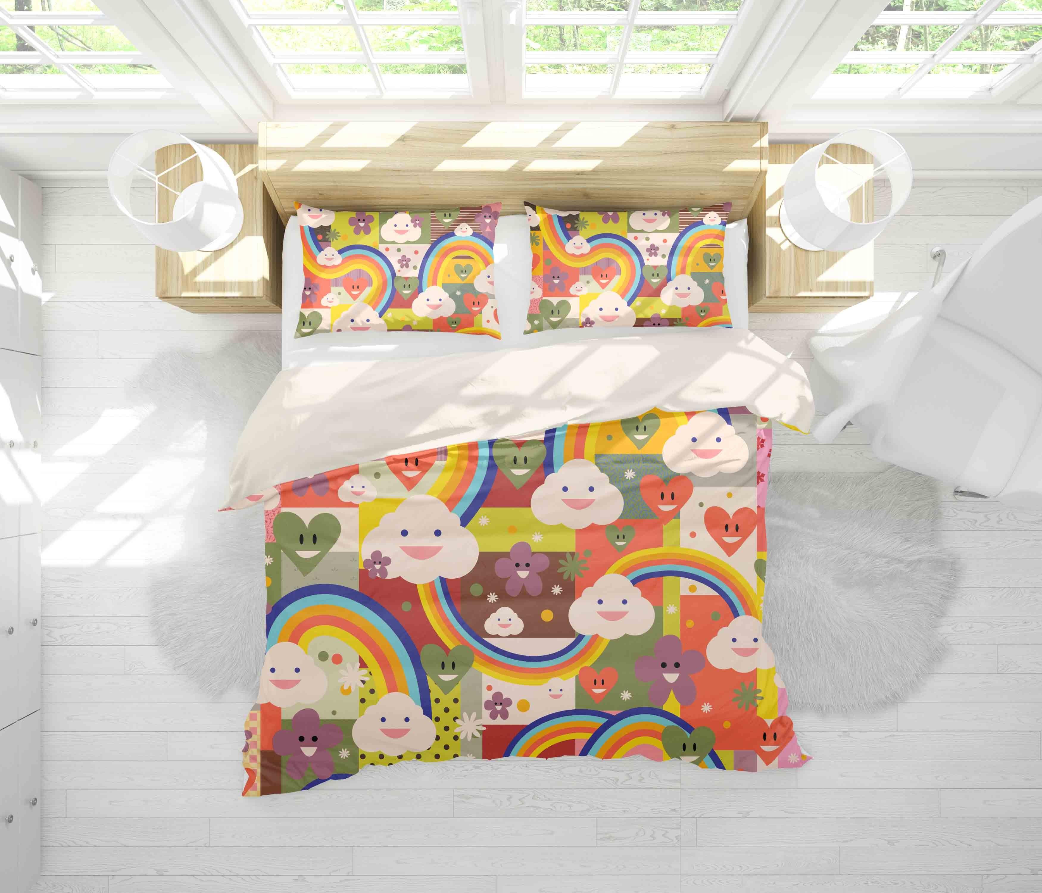 3D Rainbow Floral Heart Quilt Cover Set Bedding Set Pillowcases 46- Jess Art Decoration
