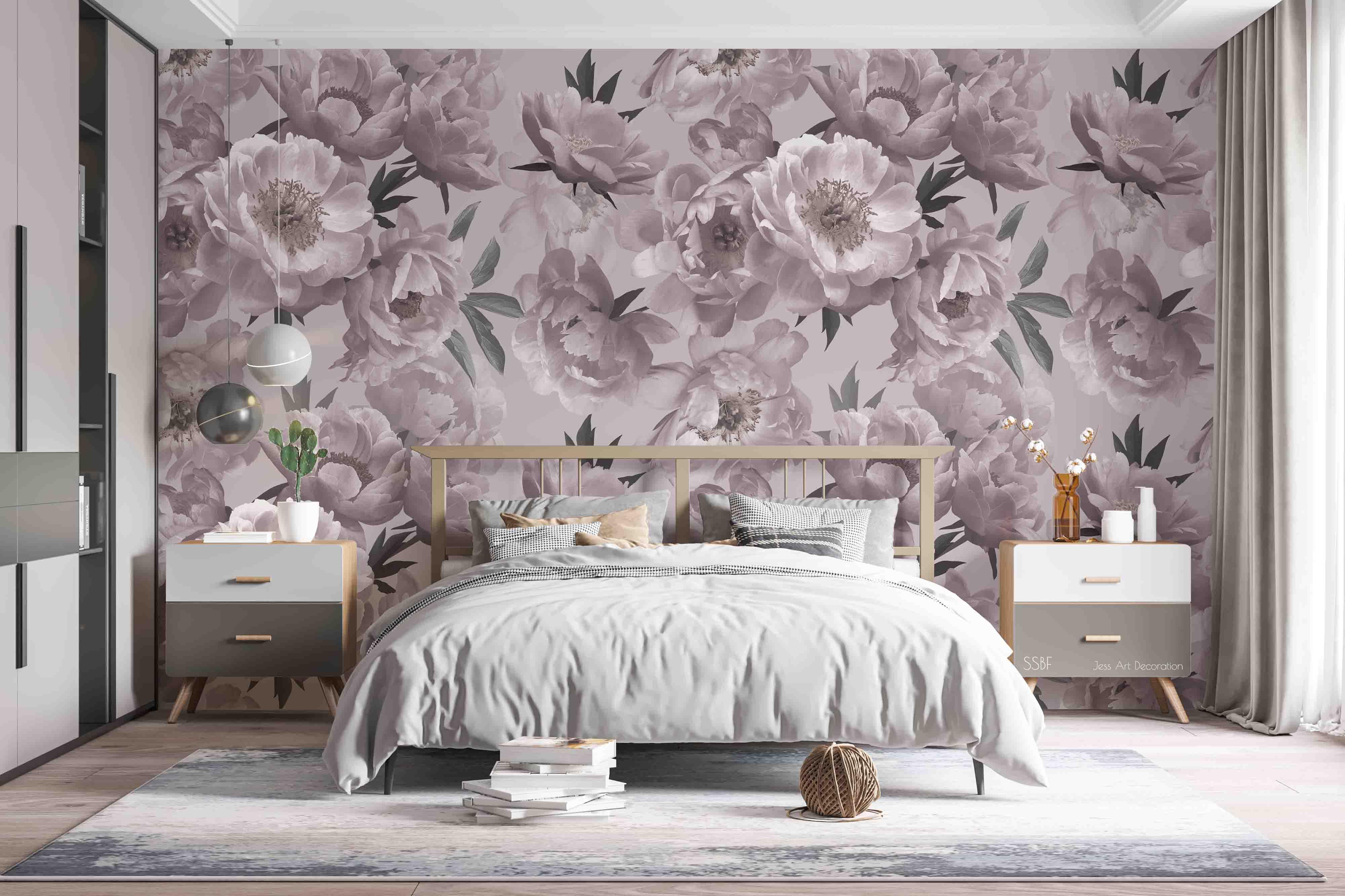3D Vintage Watercolor Baroque Art Blooming Lilac Peony Background Wall Mural Wallpaper GD 3577- Jess Art Decoration