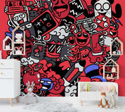 3D Red Cartoon Graffiti Wall Mural Wallpaper SF65- Jess Art Decoration