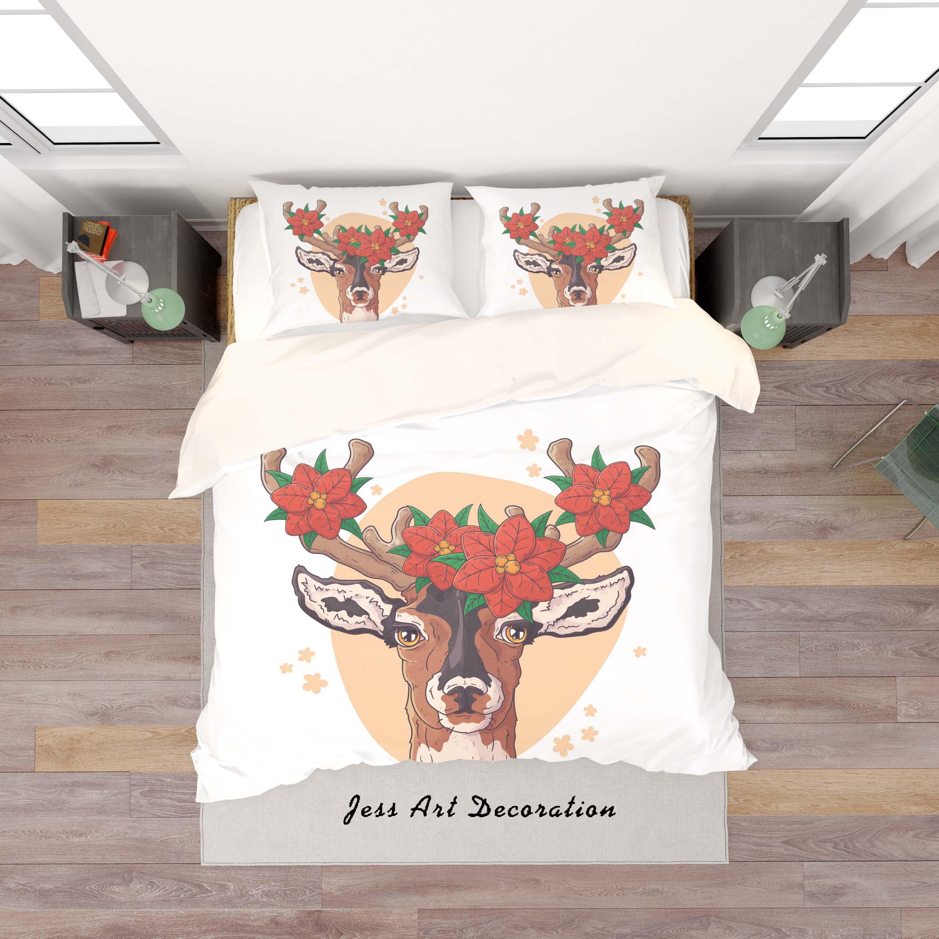 3D White Elk Head Quilt Cover Set Bedding Set Duvet Cover Pillowcases SF120- Jess Art Decoration