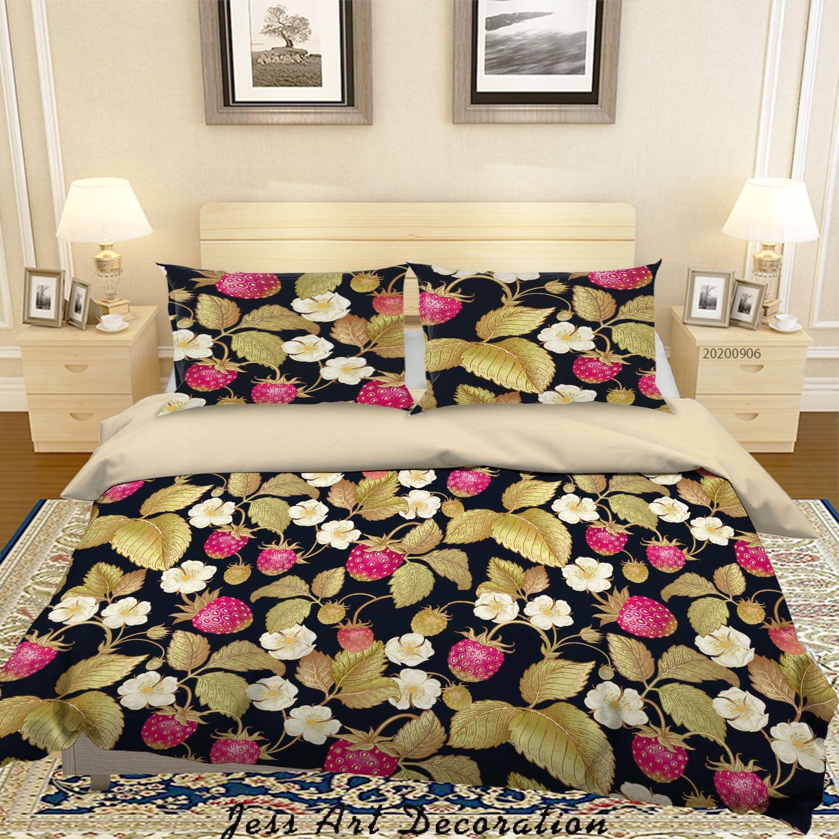 3D Vintage Leaves Strawberry Pattern Quilt Cover Set Bedding Set Duvet Cover Pillowcases WJ 3632- Jess Art Decoration