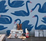 3D Blue Swan Wall Mural Wallpaper 3- Jess Art Decoration