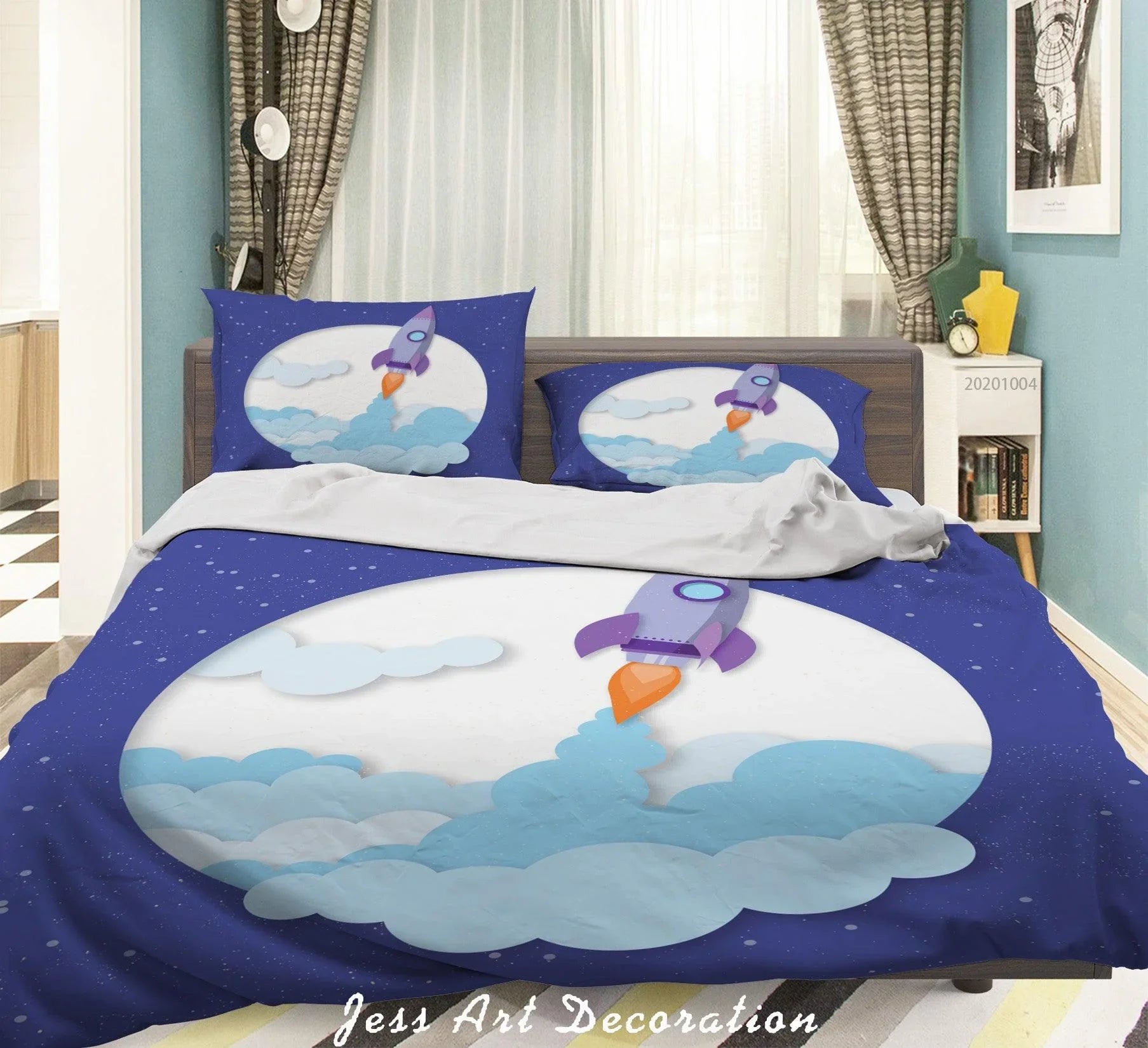 3D Planet Moon Astronaut Spaceship Quilt Cover Set Bedding Set Duvet Cover Pillowcases WJ 9341- Jess Art Decoration