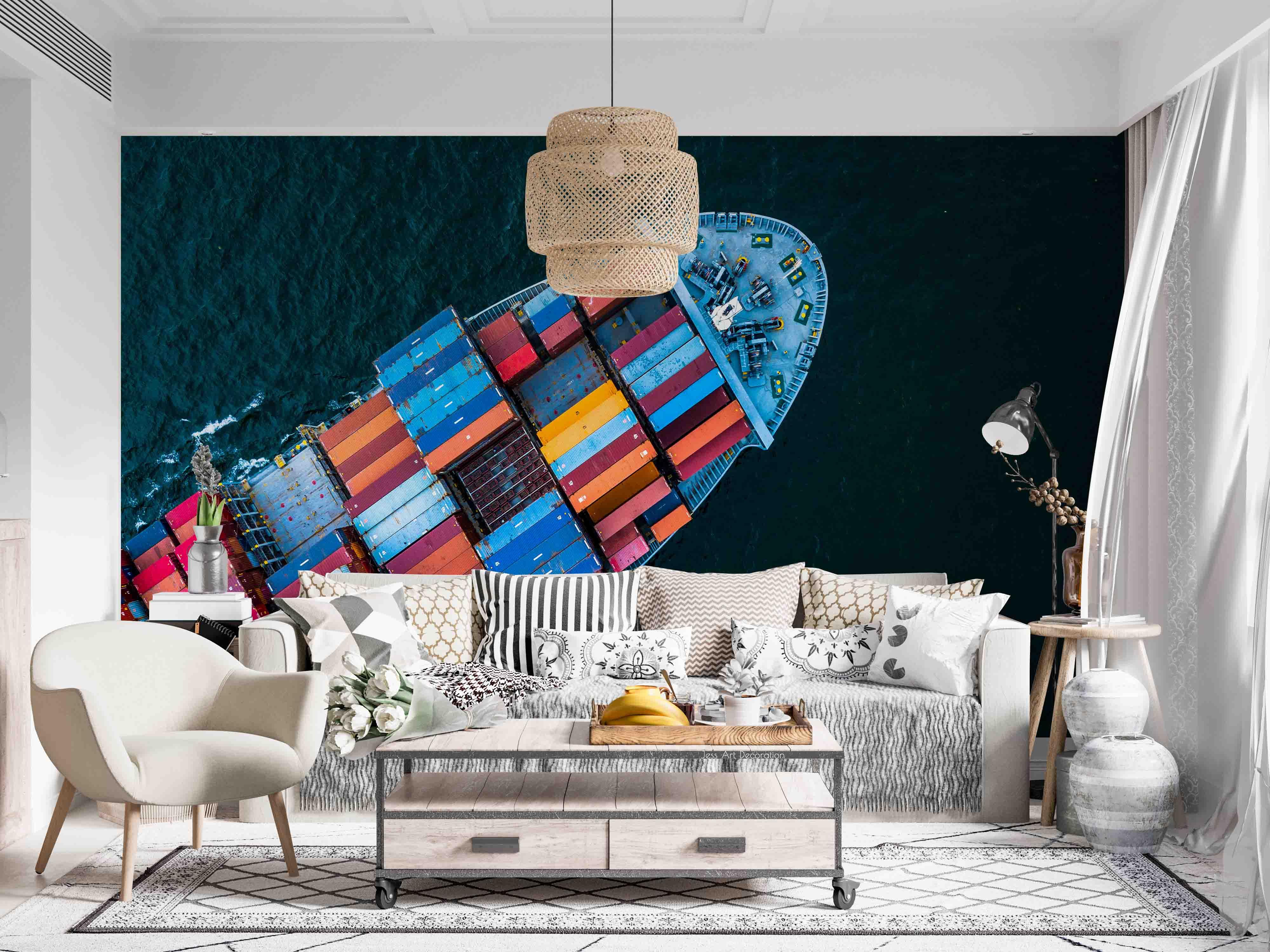 3D Aerial View Container Ship Ocean Wall Mural Wallpaper GD 3003- Jess Art Decoration