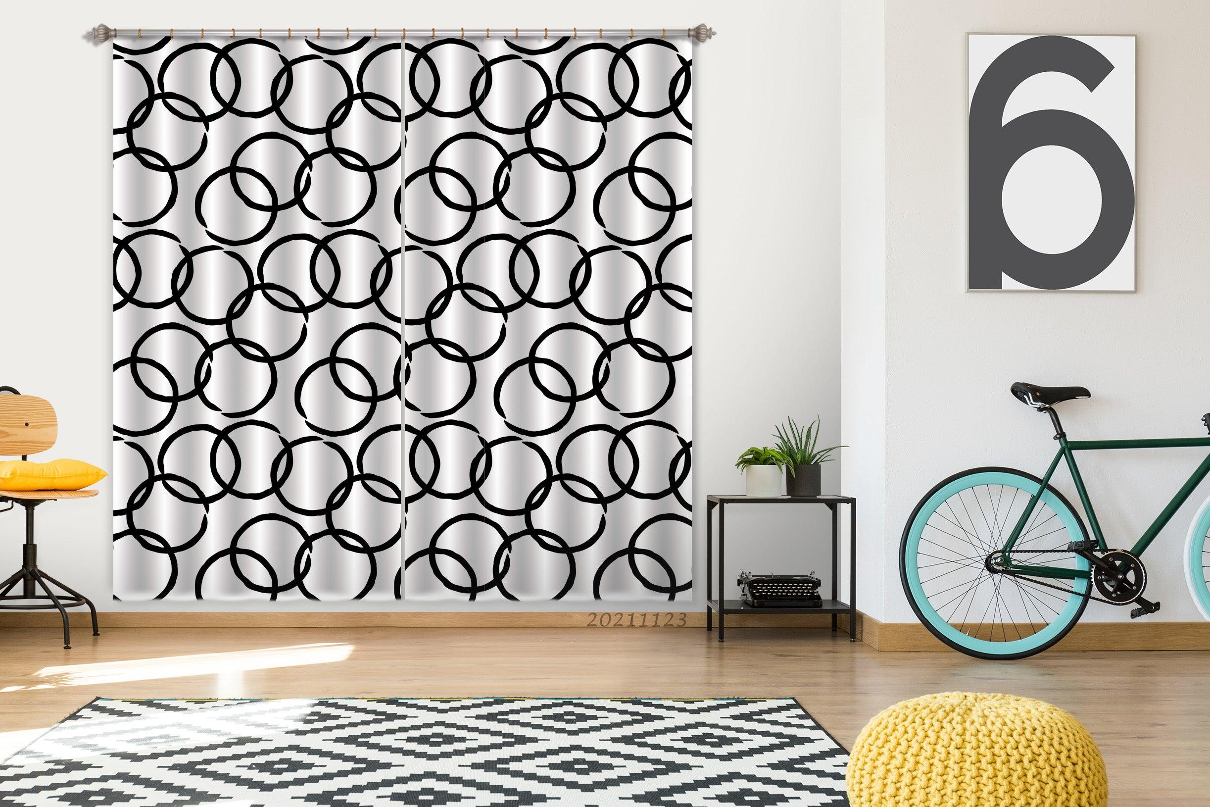 3D Abstract Black Geometric Graphic Curtains and Drapes LQH 26- Jess Art Decoration