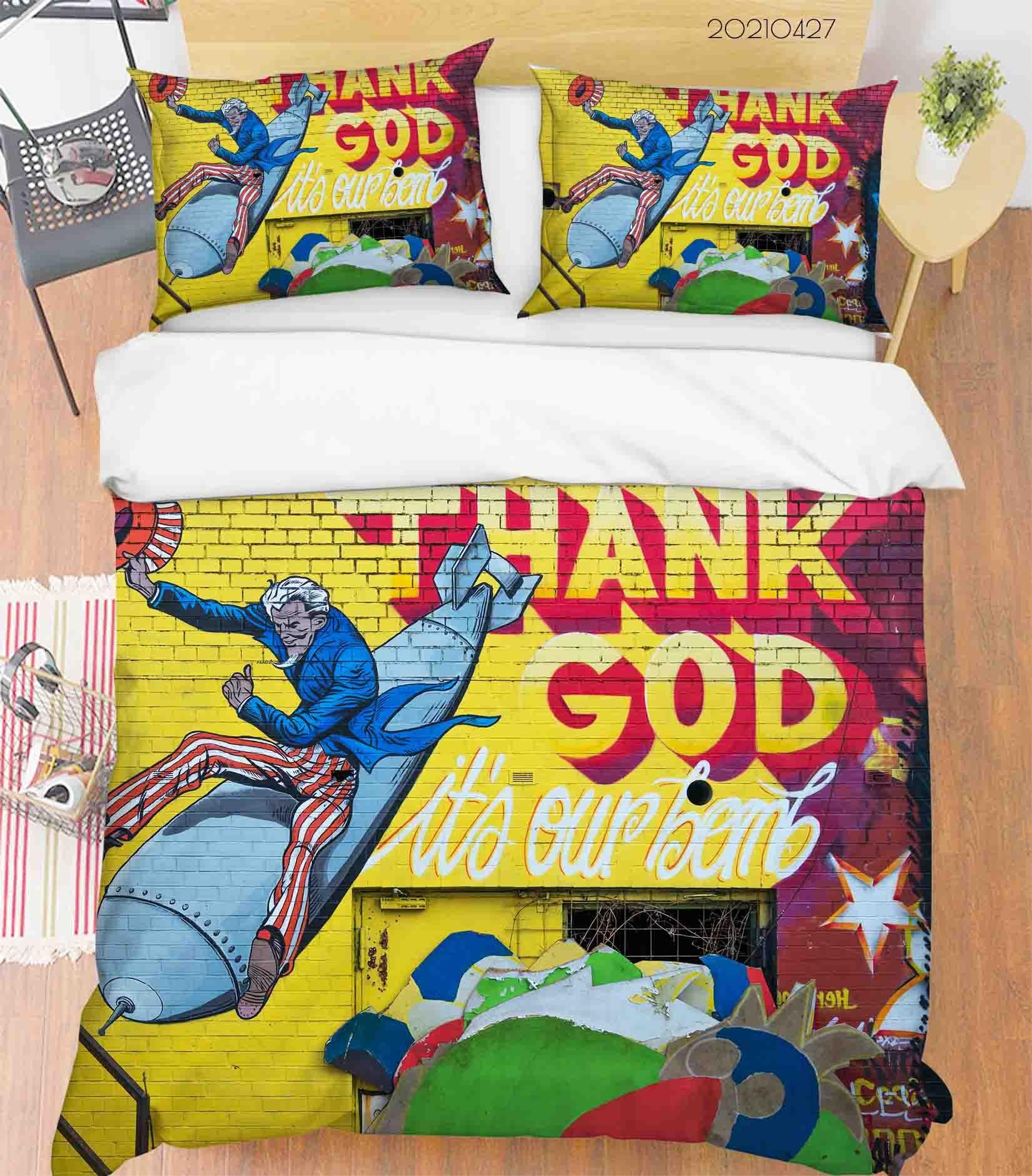 3D Abstract Colored Street Graffiti Quilt Cover Set Bedding Set Duvet Cover Pillowcases 151- Jess Art Decoration