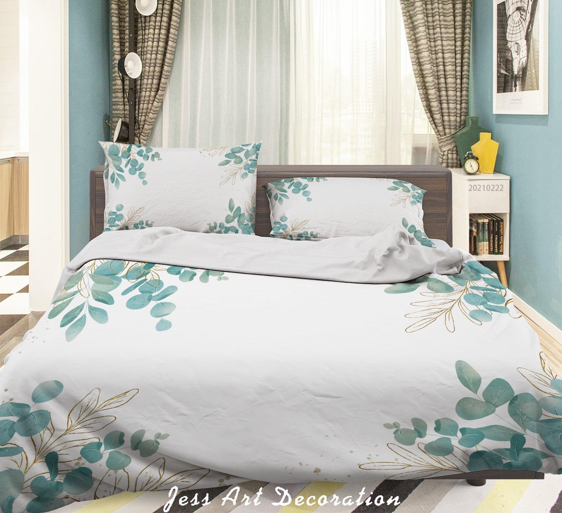 3D Watercolor Green Leaf Quilt Cover Set Bedding Set Duvet Cover Pillowcases 175- Jess Art Decoration