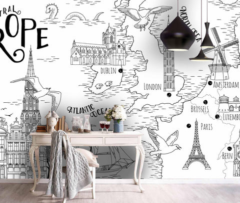 3D  Black White Simple World Map Wall Mural Wallpaper 132- Jess Art Decoration