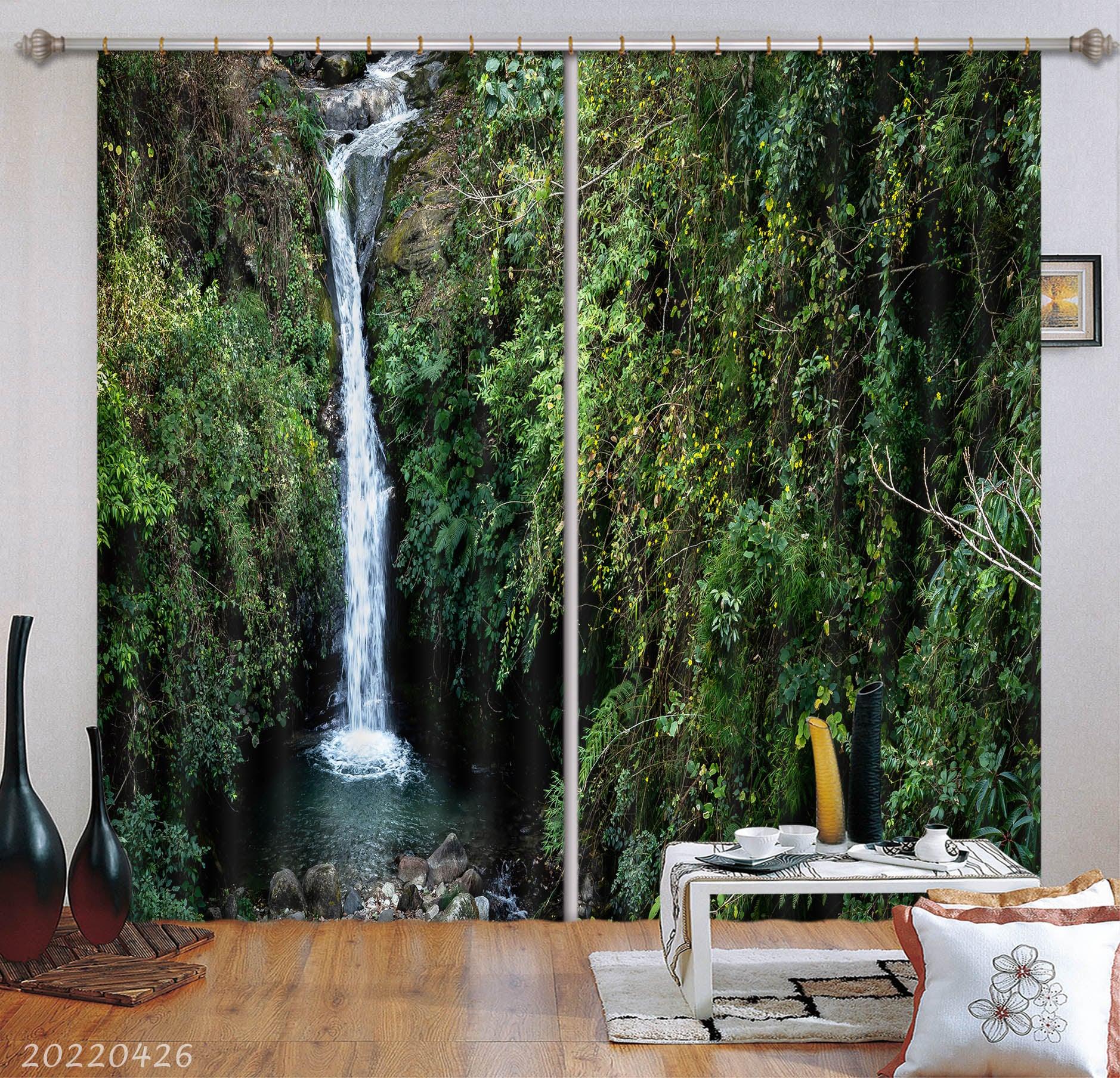 3D Landscape Mountain Jungle Waterfall River Tree Curtains and Drapes GD 4865- Jess Art Decoration
