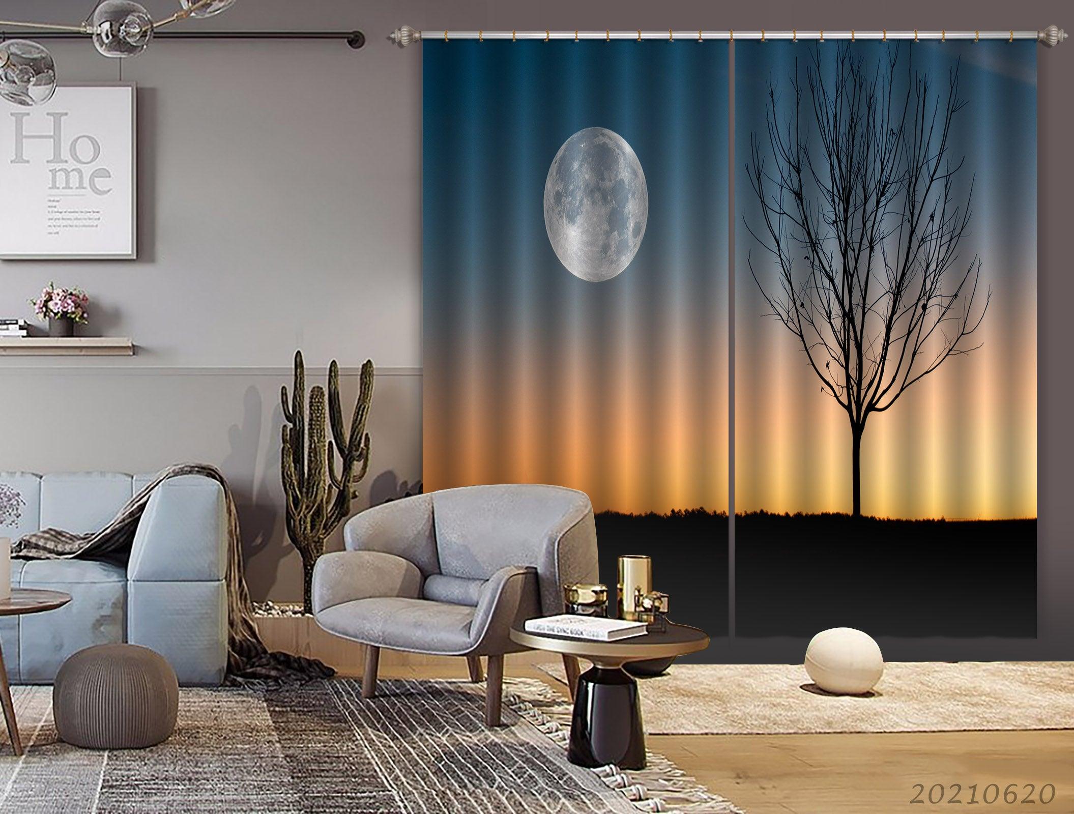 3D Night Tree Full Moon Scenery Curtains and Drapes GD 861- Jess Art Decoration