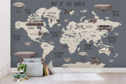 3D Cartoon Grey World Map Wall Mural Wallpaper LQH 95- Jess Art Decoration