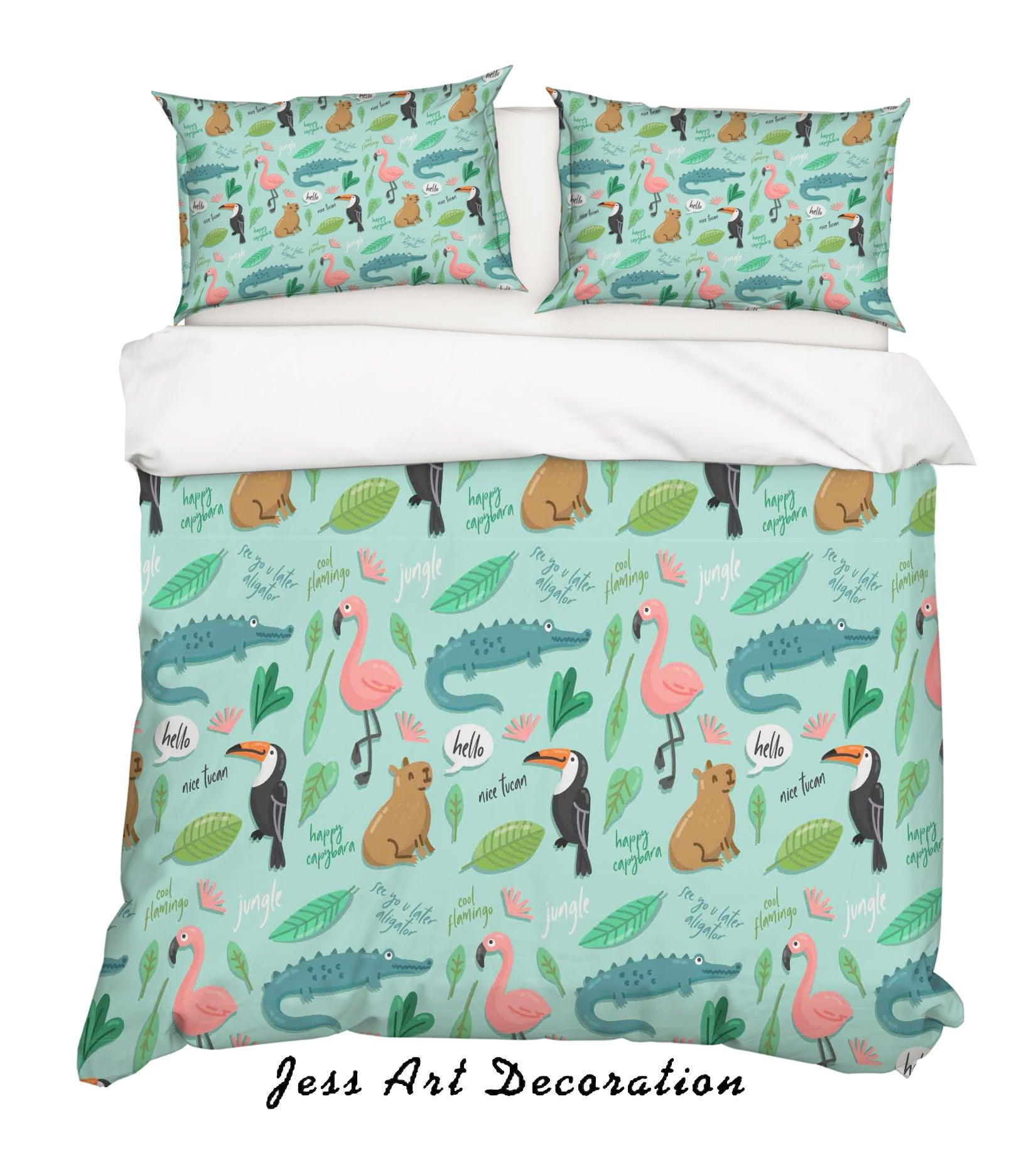 3D Cartoon Green Animal Quilt Cover Set Bedding Set Pillowcases 50- Jess Art Decoration