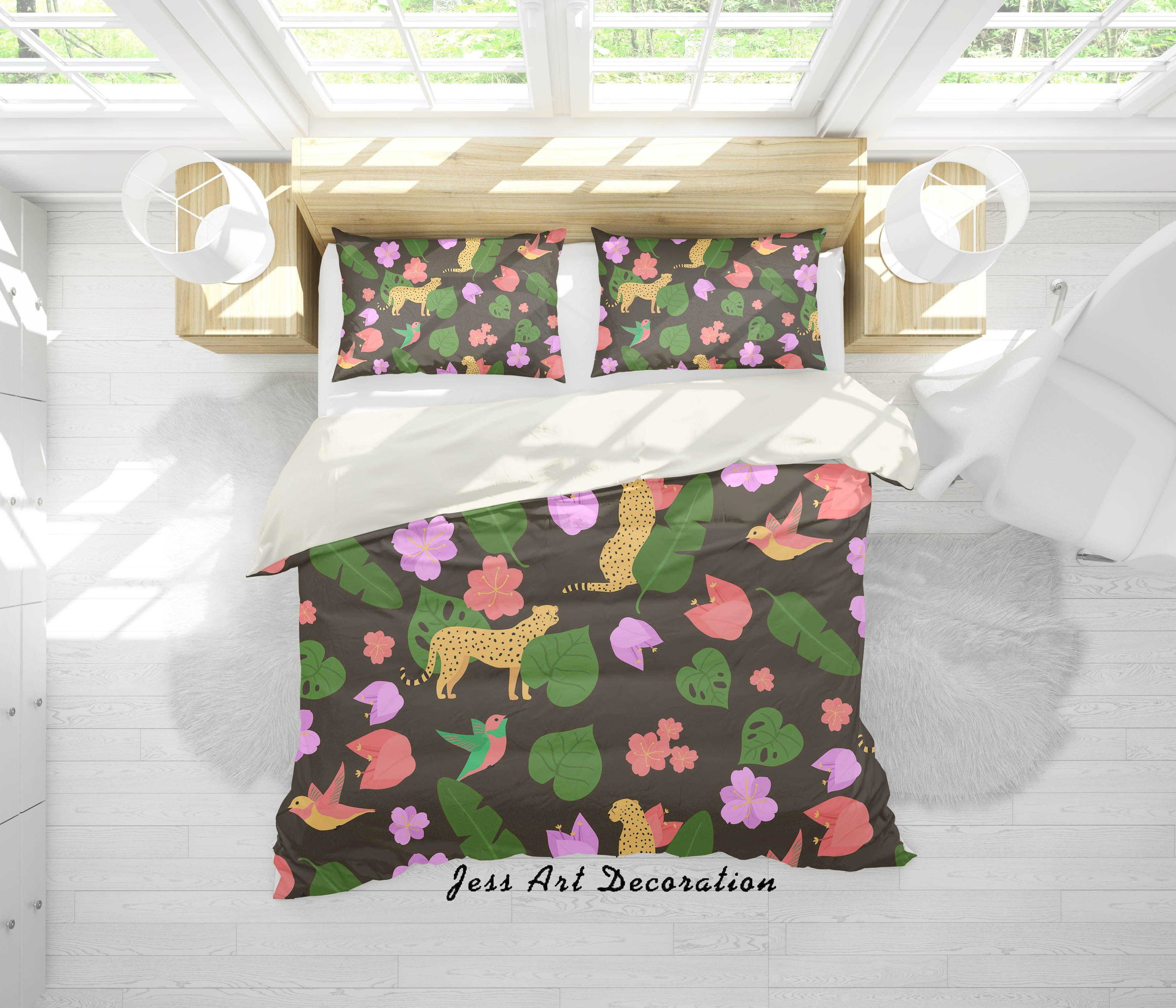 3D Tropical Leopard Leaves Quilt Cover Set Bedding Set Pillowcases 61- Jess Art Decoration