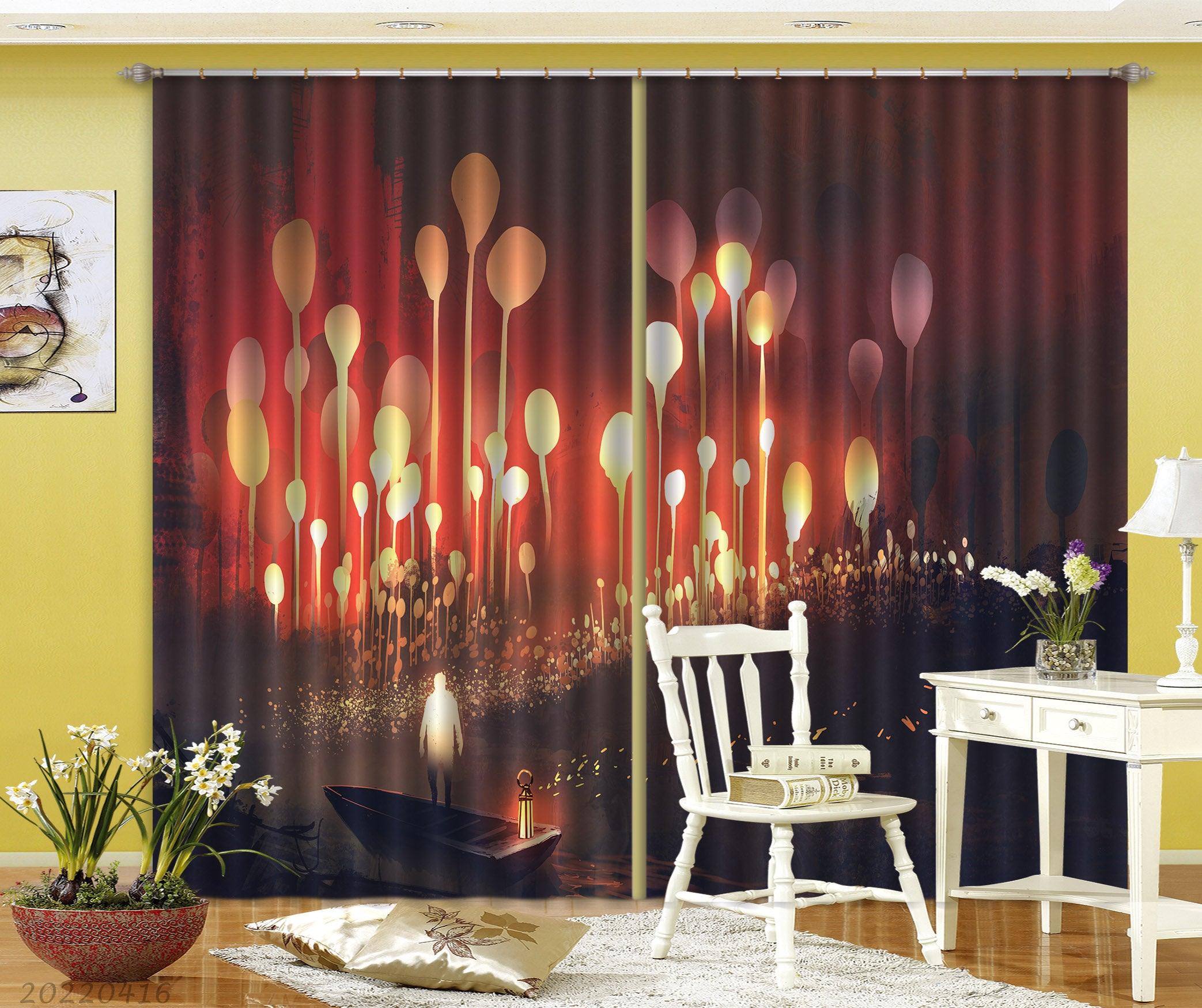 3D Night Scenery Fantasy Forest Glow People Boat Painting Curtains and Drapes GD 4649- Jess Art Decoration