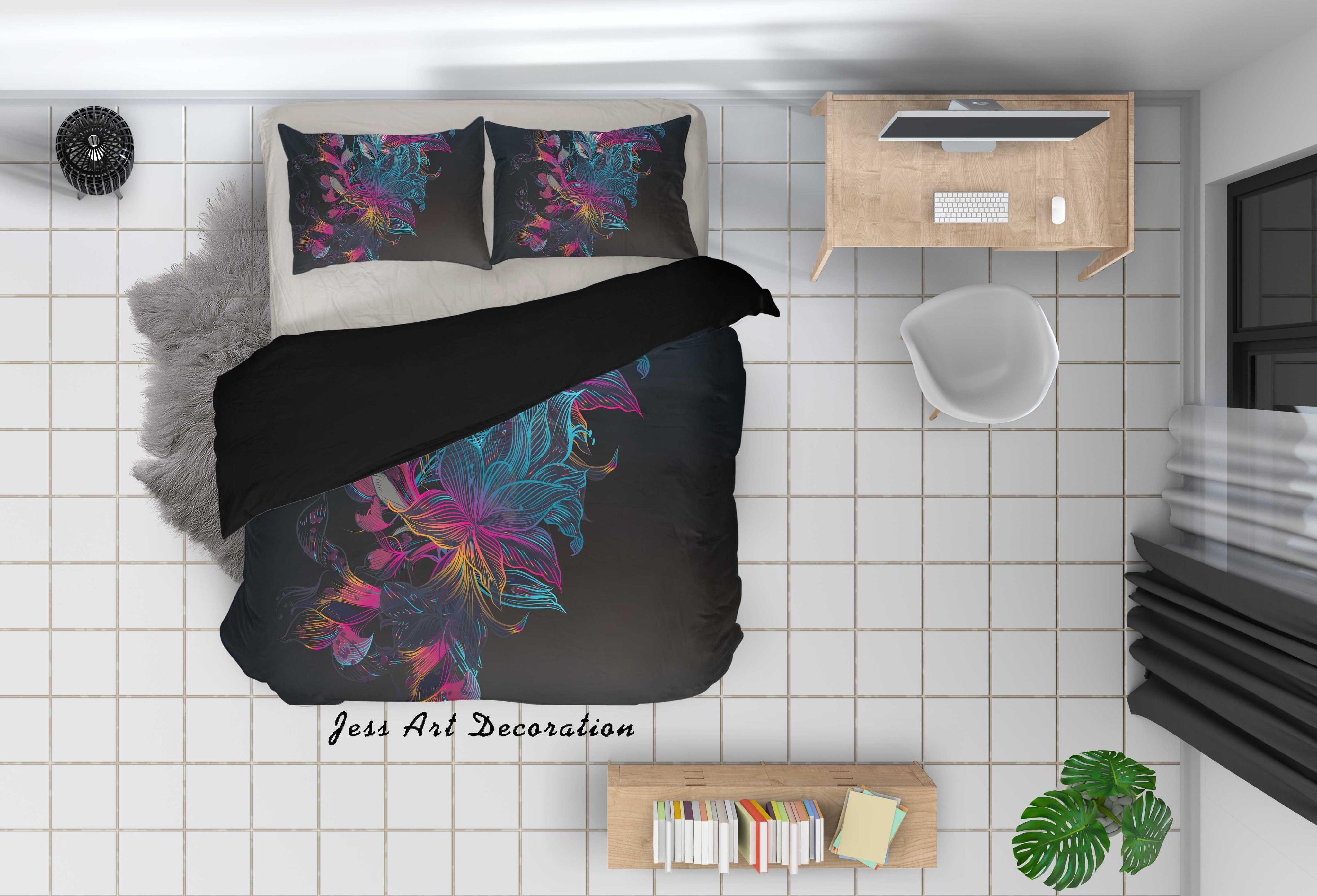 3D Abstract Blue Flower Quilt Cover Set Bedding Set Duvet Cover Pillowcases A029 LQH- Jess Art Decoration