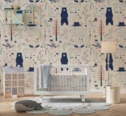 3D Hand Drawn Forest Animal Bear Wall Mural Wallpaper LQH 94- Jess Art Decoration