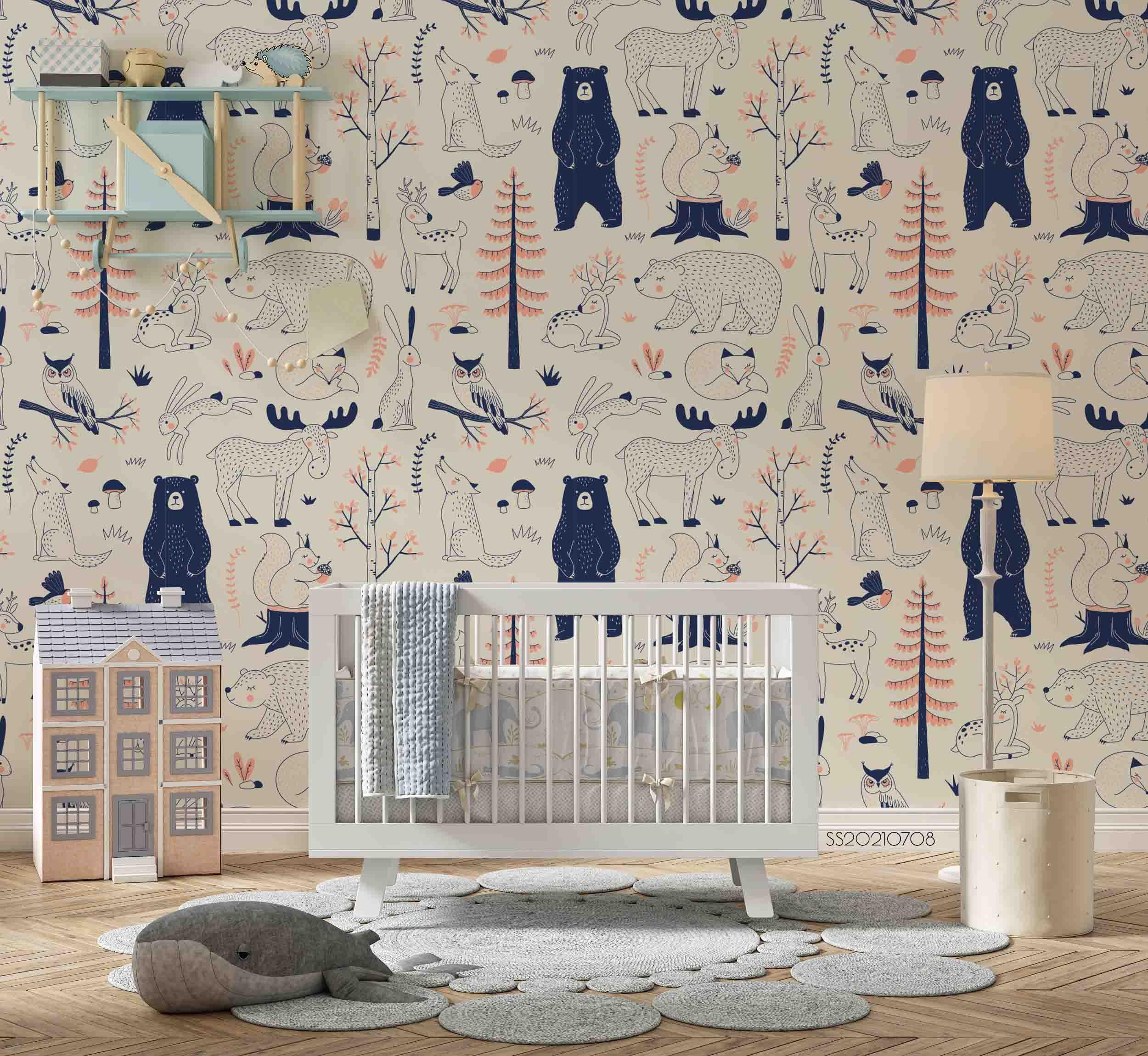 3D Hand Drawn Forest Animal Bear Wall Mural Wallpaper LQH 94- Jess Art Decoration