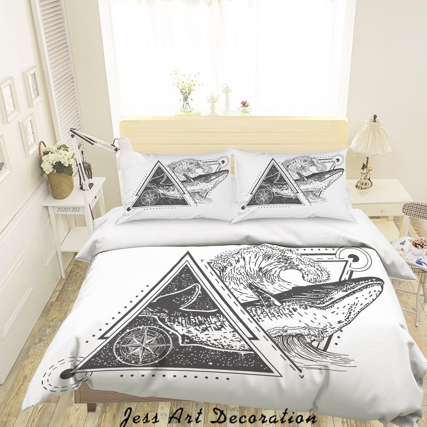 3D Abstarct Vintage Hand Drawn Whale Fish Geometric Triangle Round Star Quilt Cover Set Bedding Set Duvet Cover Pillowcases LXL- Jess Art Decoration