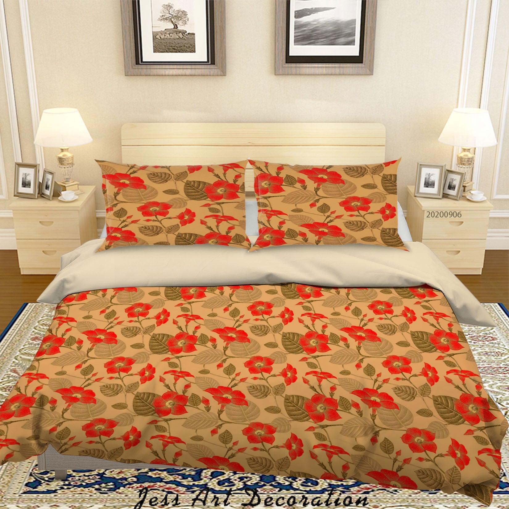 3D Vintage Leaves Red Floral Pattern Quilt Cover Set Bedding Set Duvet Cover Pillowcases WJ 3624- Jess Art Decoration
