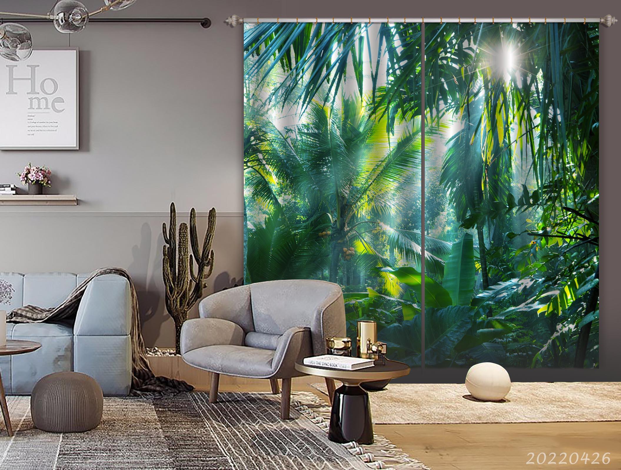 3D Tropical Jungle Green Tree Leaf Sunbeam Curtains and Drapes GD 4811- Jess Art Decoration