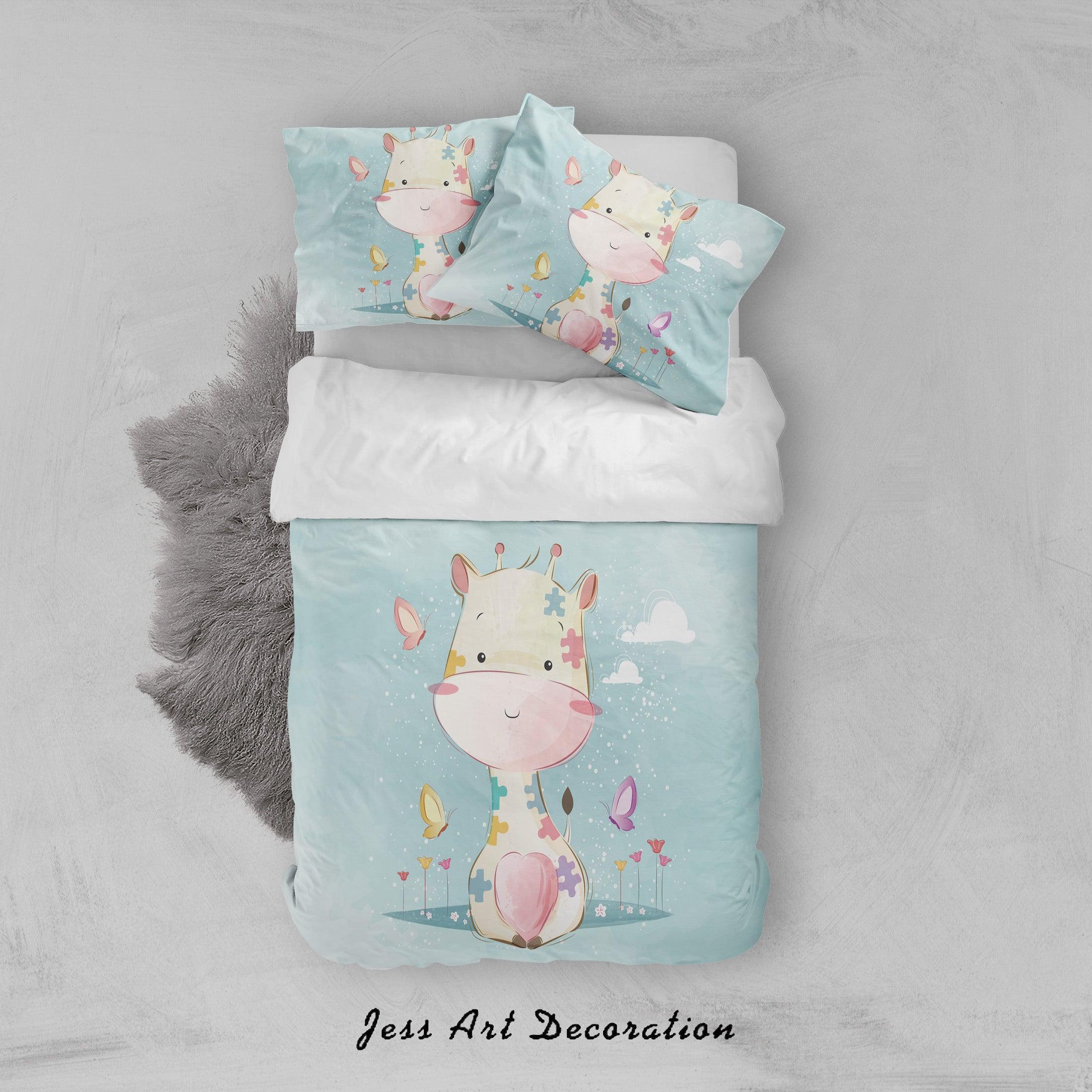 3D Blue Giraffe Quilt Cover Set Bedding Set Duvet Cover Pillowcases SF9- Jess Art Decoration