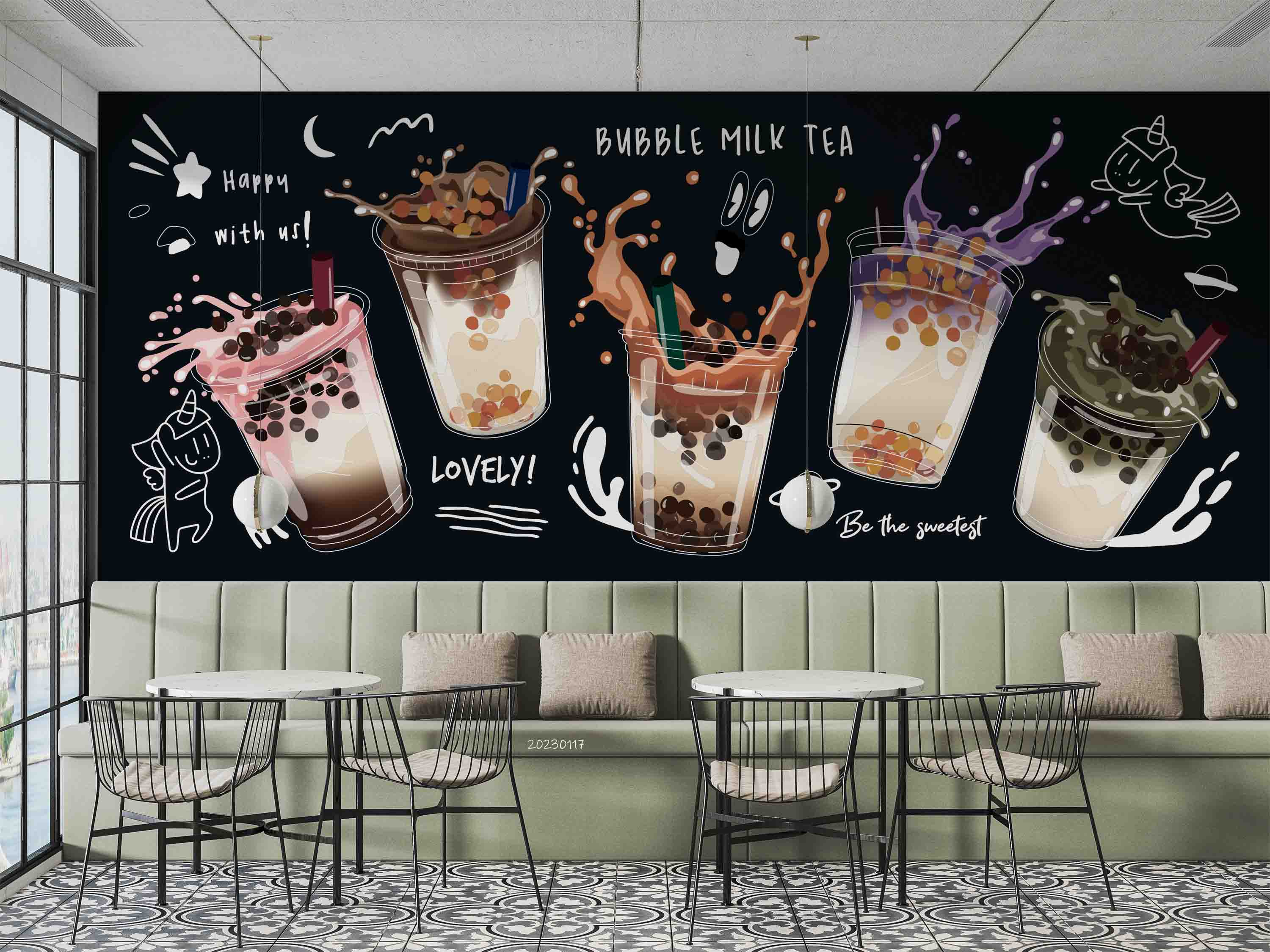 3D Graffiti Bubble Milk Tea Wall Mural Wallpaper GD 1609- Jess Art Decoration