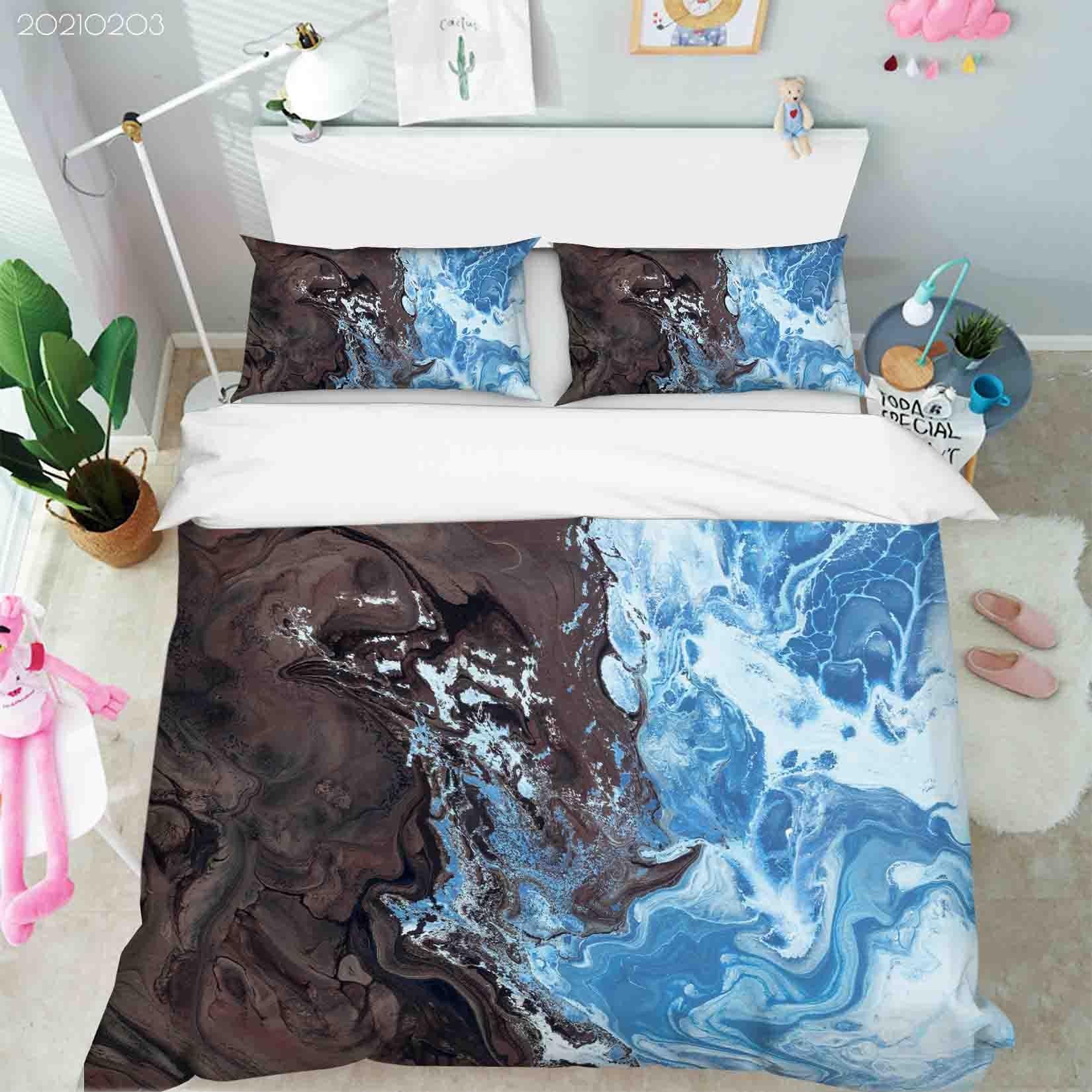 3D Abstract Blue Black Marble Texture Quilt Cover Set Bedding Set Duvet Cover Pillowcases 99- Jess Art Decoration