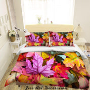 3D Color Autumn Maple Leaf Quilt Cover Set Bedding Set Duvet Cover Pillowcases 222- Jess Art Decoration