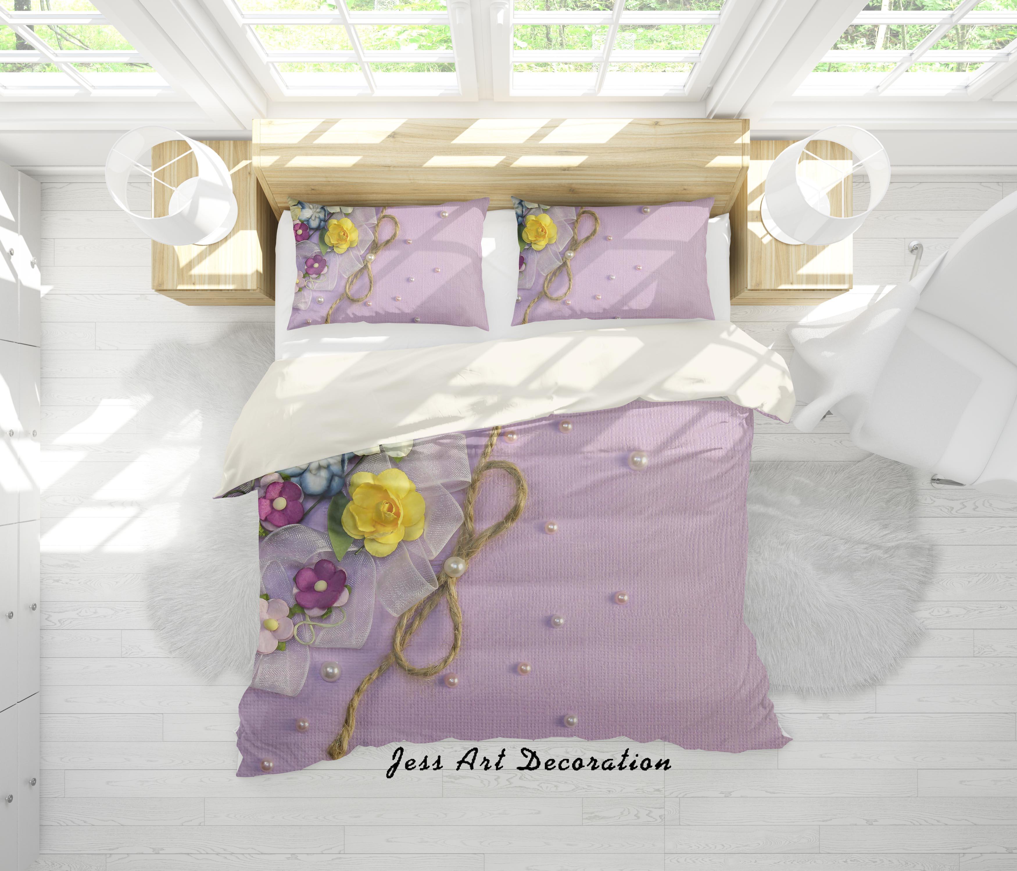 3D Purple Floral Lace Pearl Quilt Cover Set Bedding Set Pillowcases 03- Jess Art Decoration