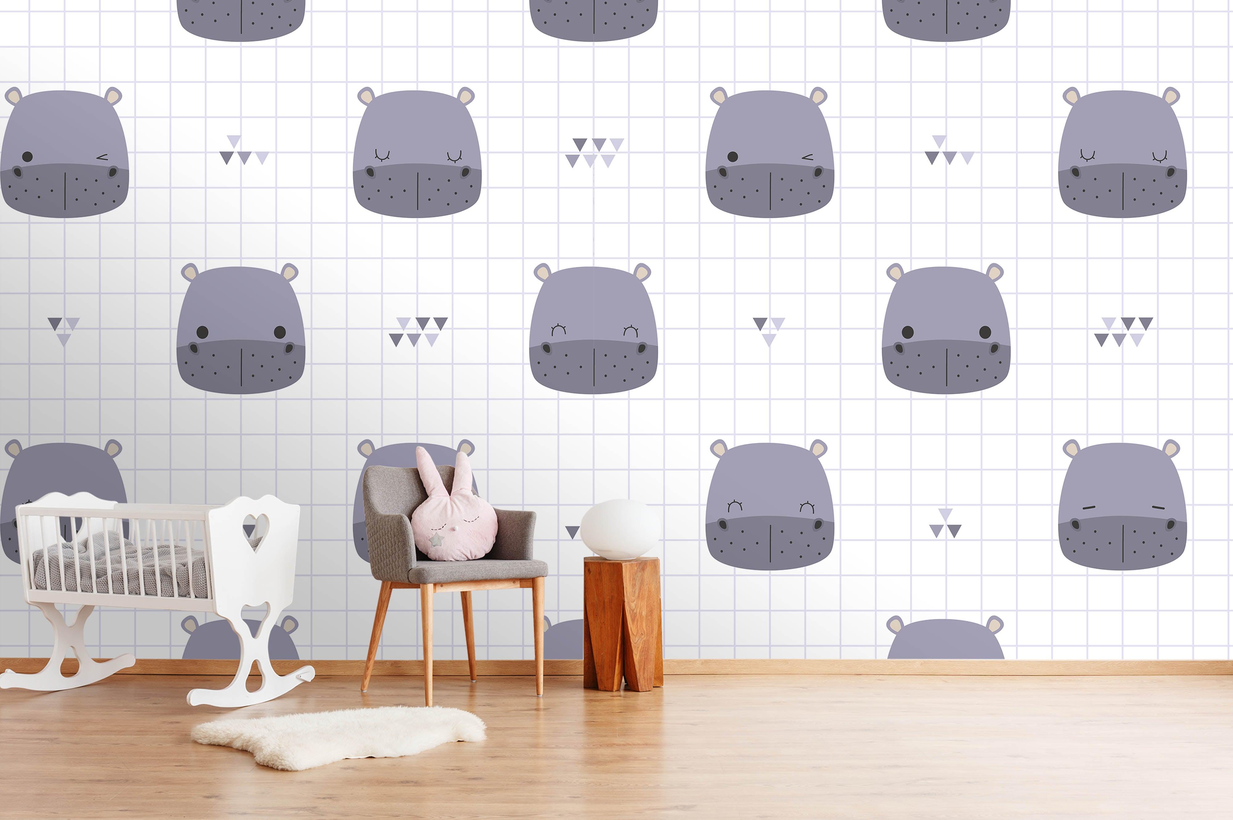 3D cartoon grey hippo wall mural wallpaper 30- Jess Art Decoration