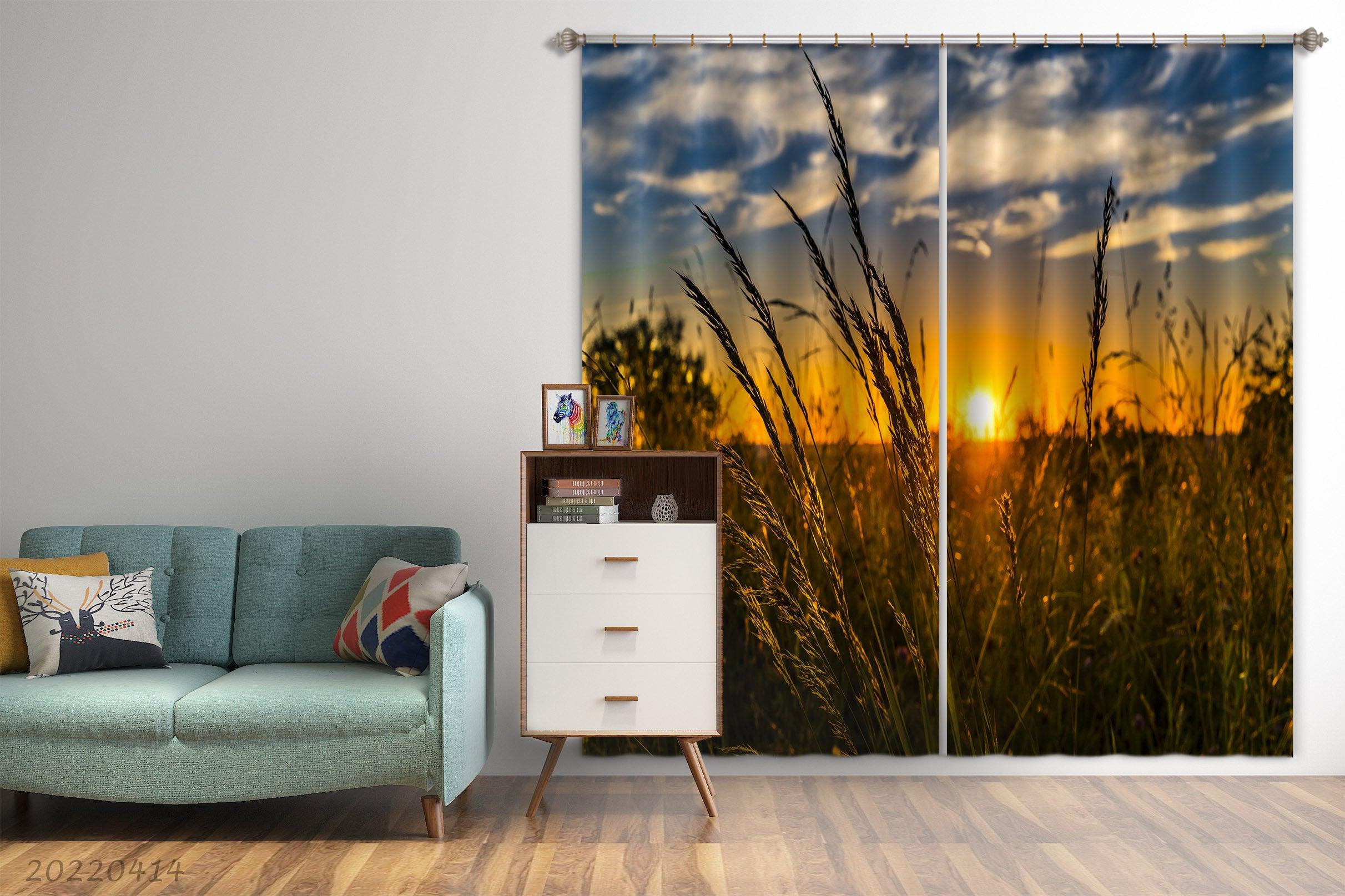 3D Landscape Nature Meadow Horizontal Cloud Sunset Curtains and Drapes GD 4129- Jess Art Decoration