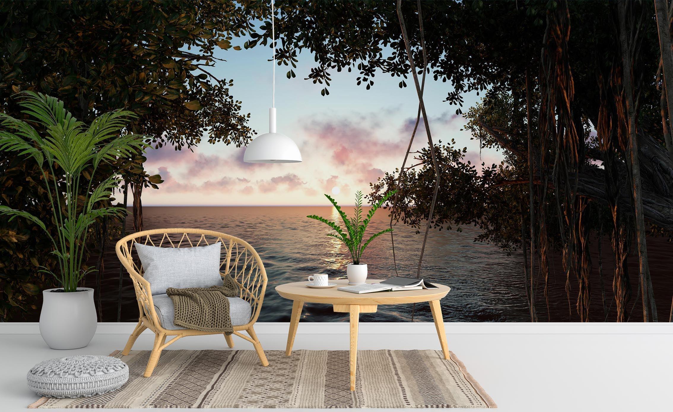 3D Beautiful Sea Seaside Forest Wall Mural Wallpaper ZY D119- Jess Art Decoration