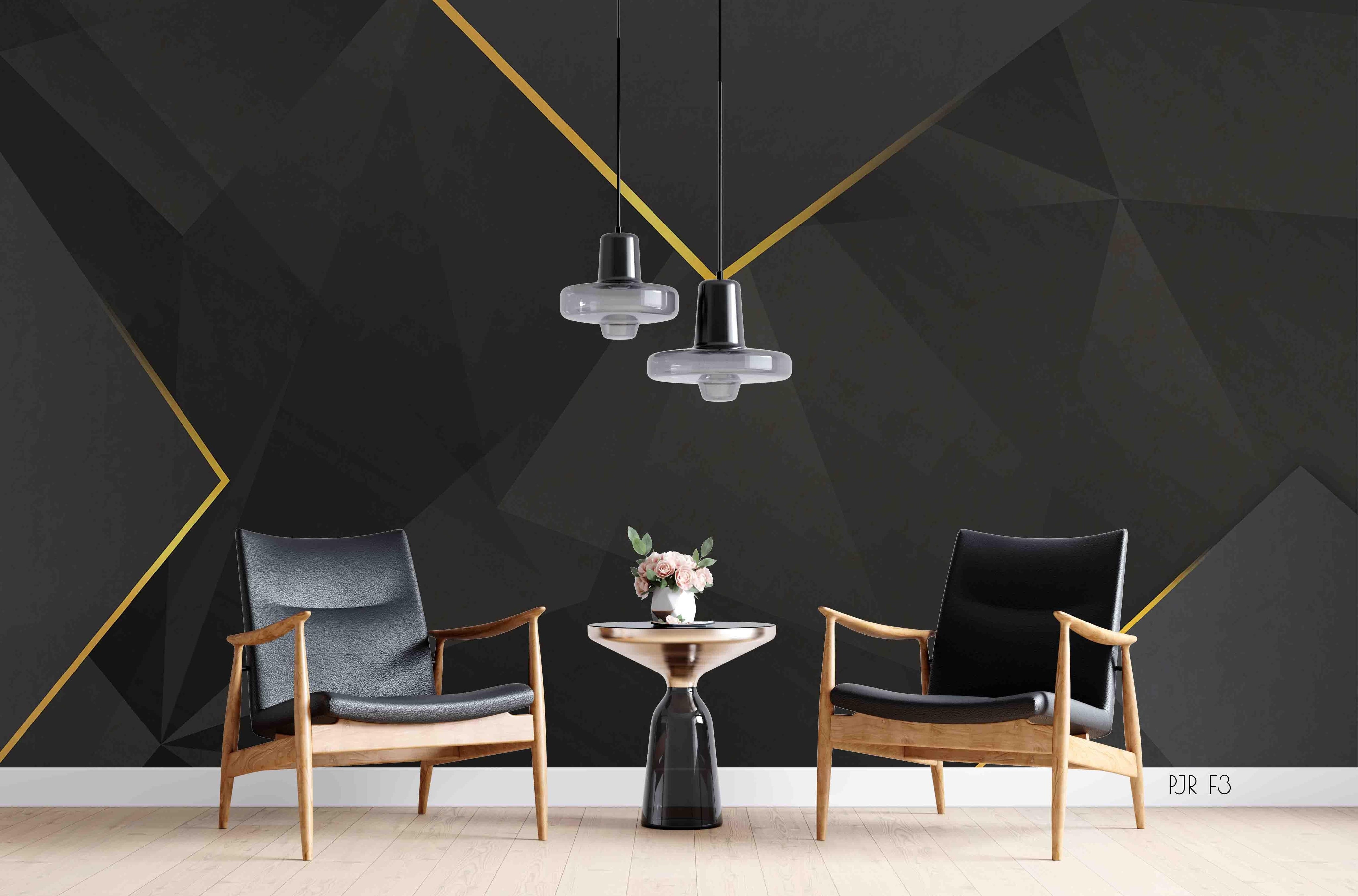 3D Golden Line Black Geometric Wall Mural Wallpaper LXL- Jess Art Decoration