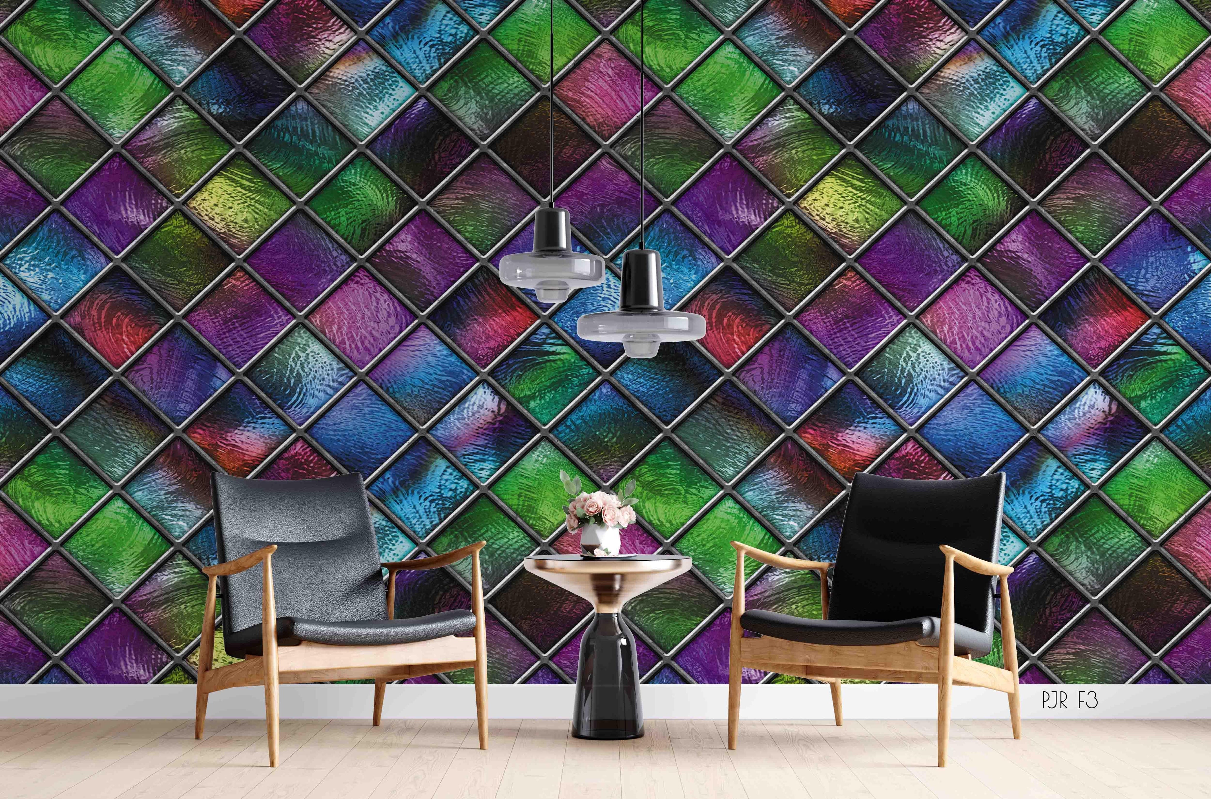 3D Geometric Colorful Window Glasses Scenery Wall Mural Wallpaper LXL- Jess Art Decoration