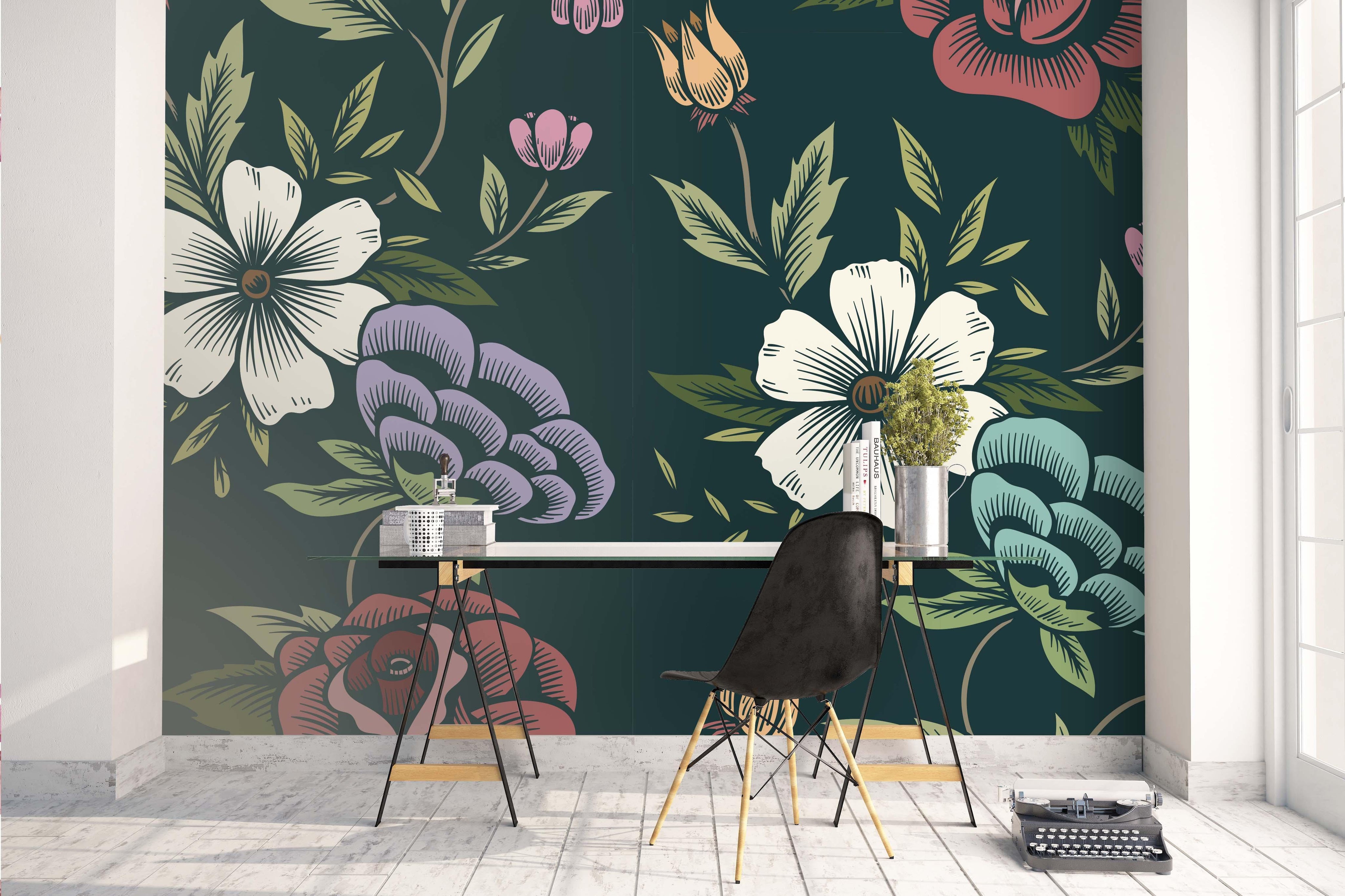 3D White Flowers Green Leaves Wall Mural Wallpaper 152- Jess Art Decoration