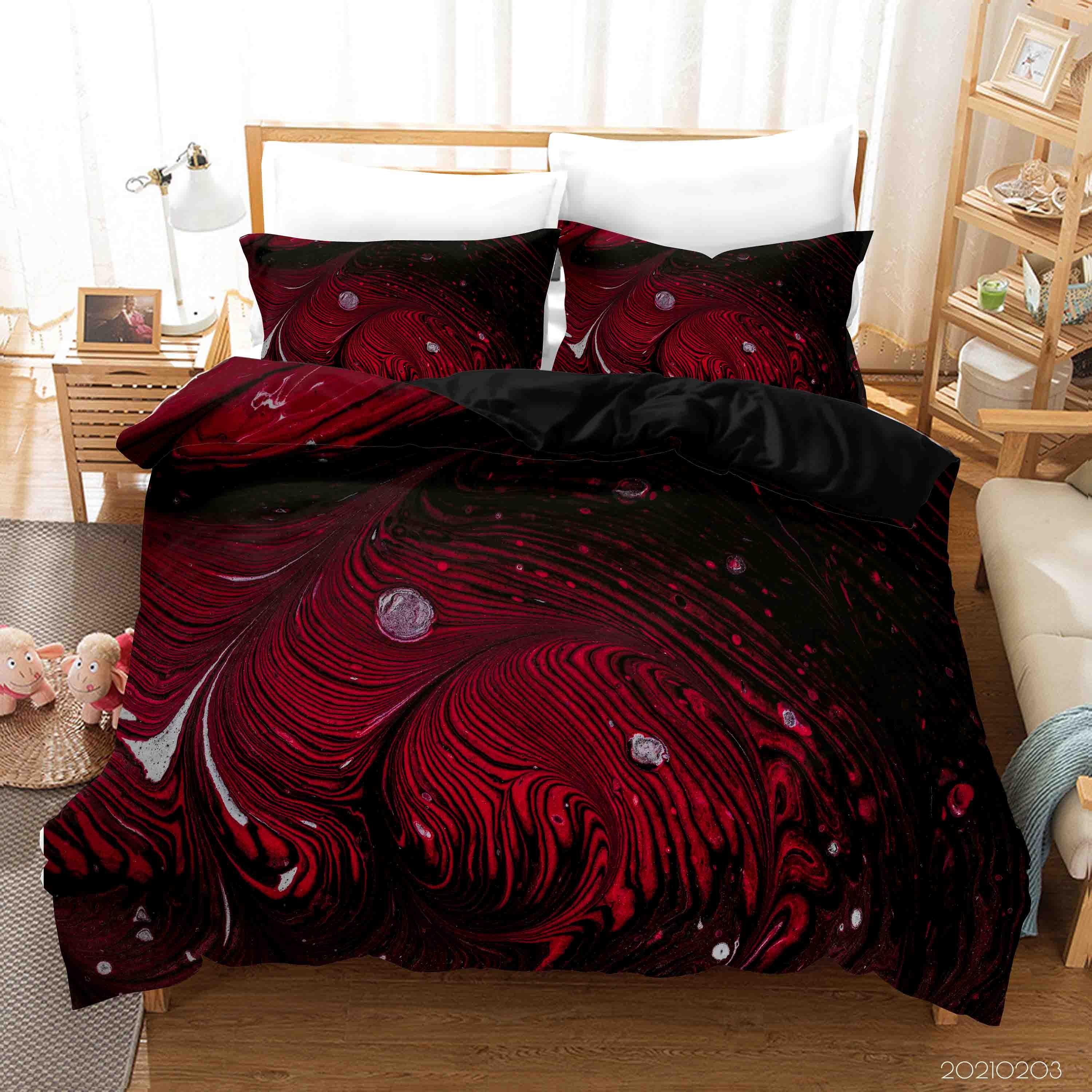 3D Abstract Red Marble Texture Quilt Cover Set Bedding Set Duvet Cover Pillowcases 59- Jess Art Decoration