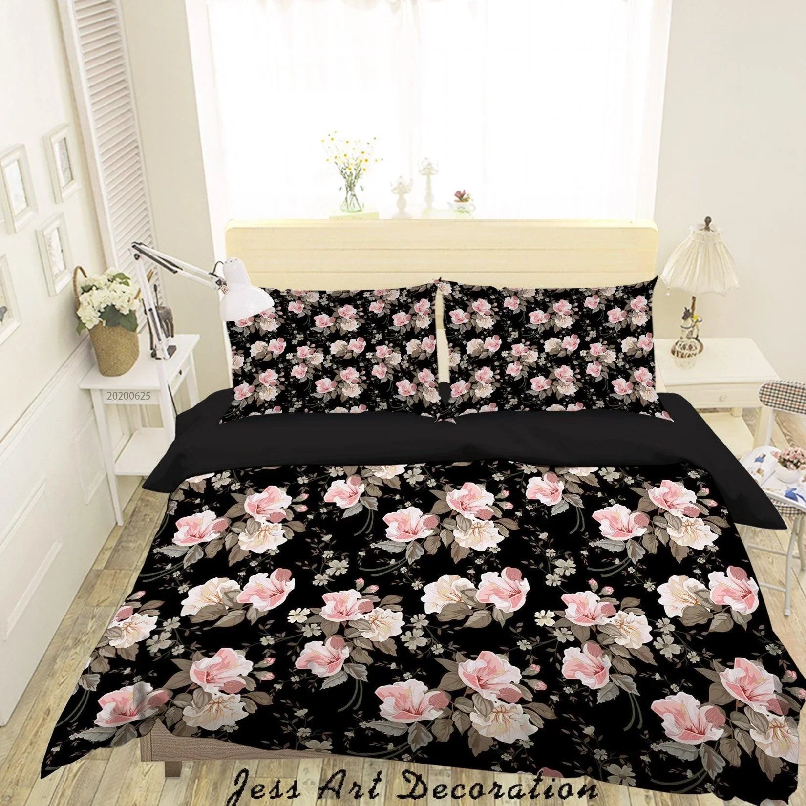 3D Black Pink Floral Quilt Cover Set Bedding Set Duvet Cover Pillowcases SF135- Jess Art Decoration
